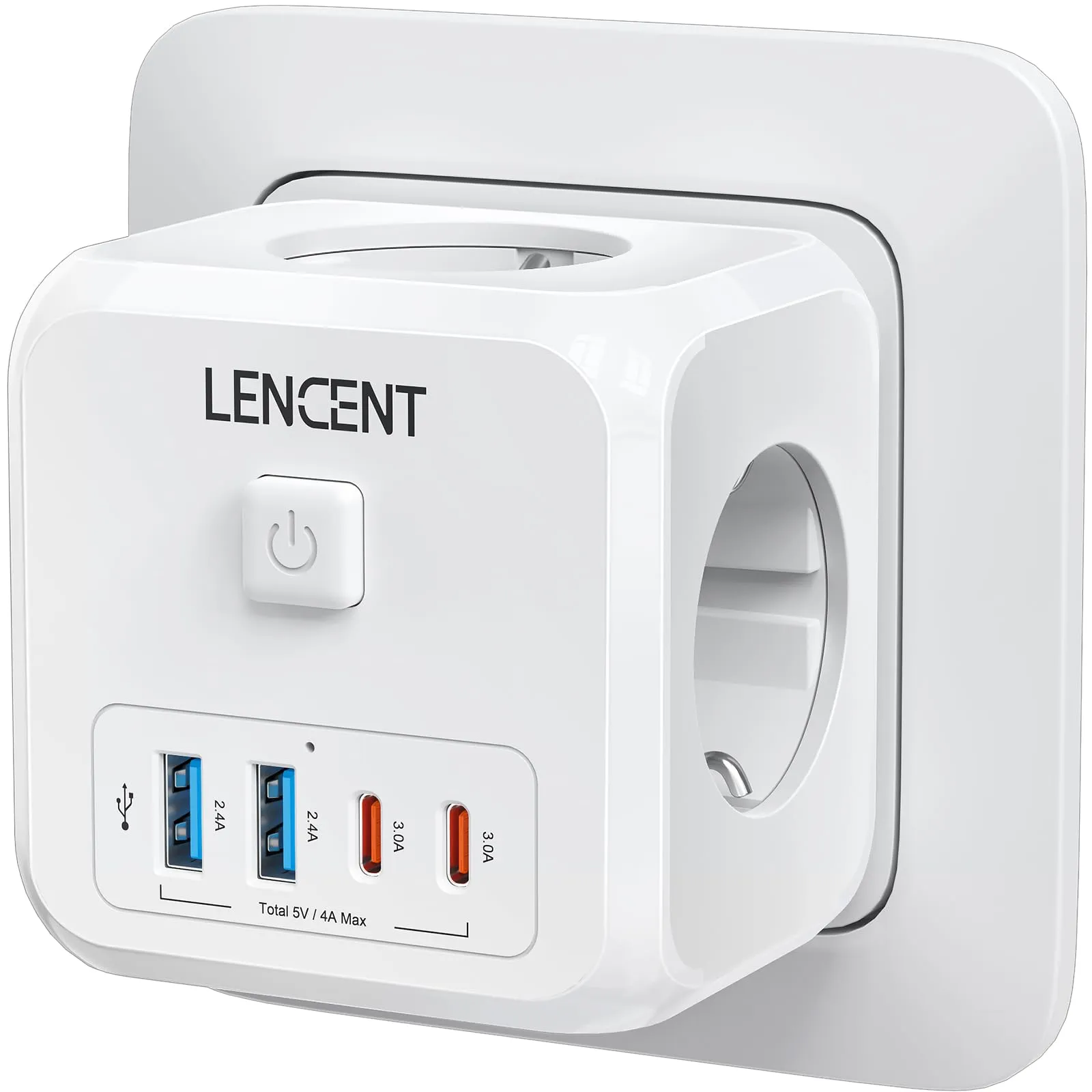 LENCENT Cubo Enchufe USB 7 en 1: 3 Tomas CA, 2 USB-A, 2 Tipo-C y Interruptor