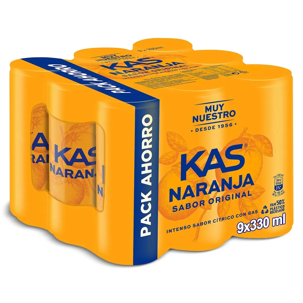 9 Latas KAS Naranja 330 ml