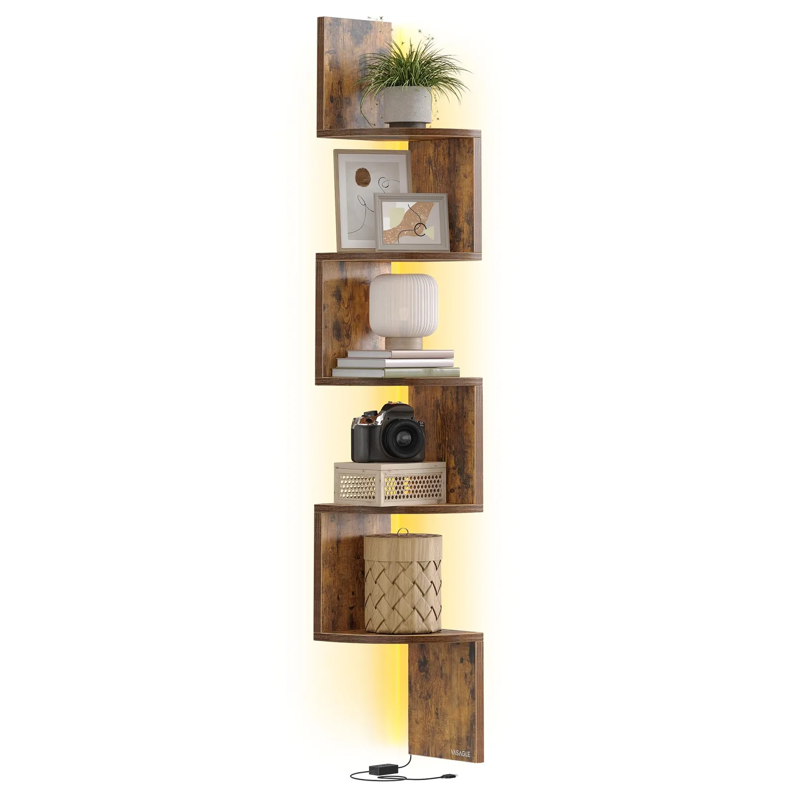 Estantería Esquinera VASAGLE Custos LED 6 Cubos Marrón Rústico LBC630K01