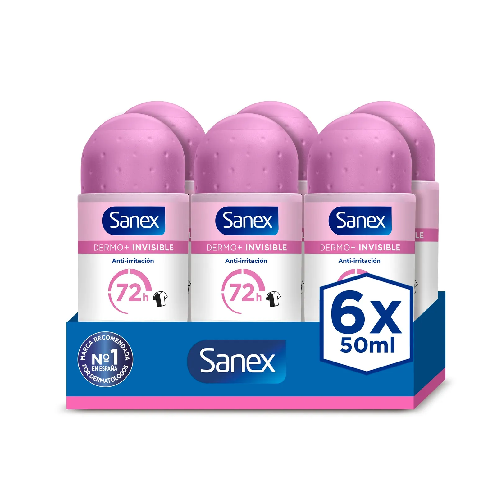 6x Sanex Dermo+ Invisible Desodorante Roll-on 50ml