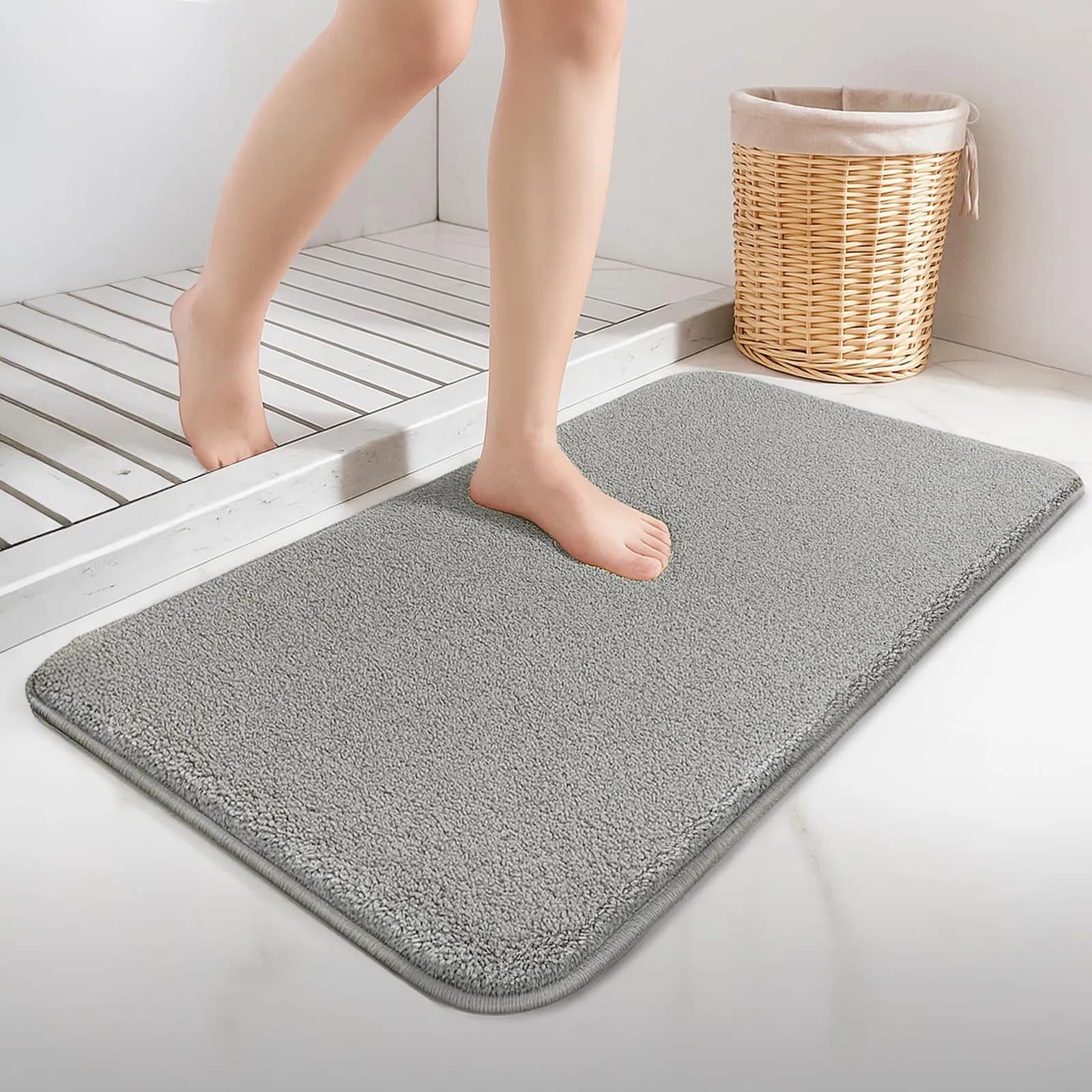 Alfombra de Baño VOUNOT® Antideslizante 40x60 cm, Súper Absorbente, Microfibra Lavable Gris