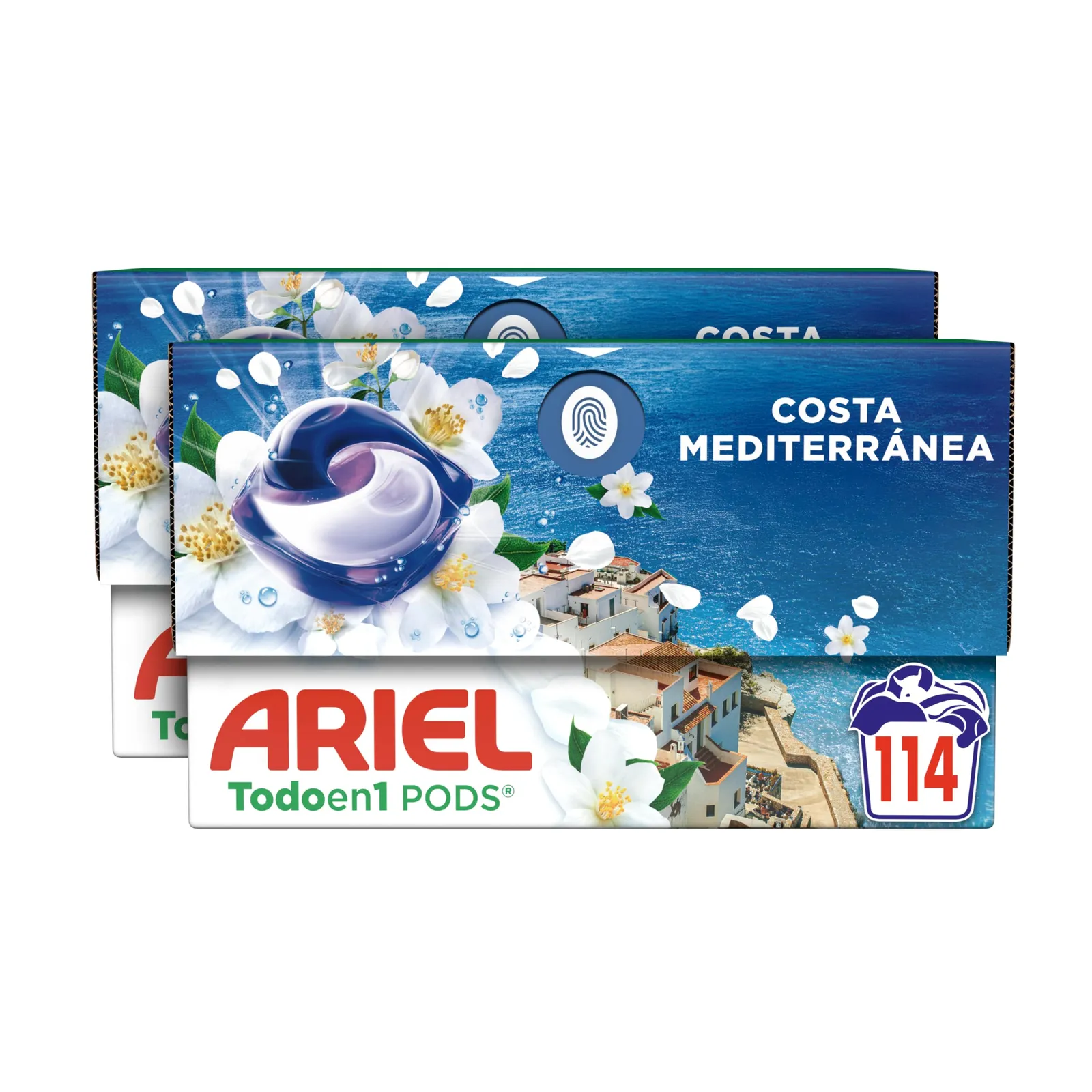 Ariel Todo en 1 PODS Brisa Marina Y Jazmín, pack 114 lavados