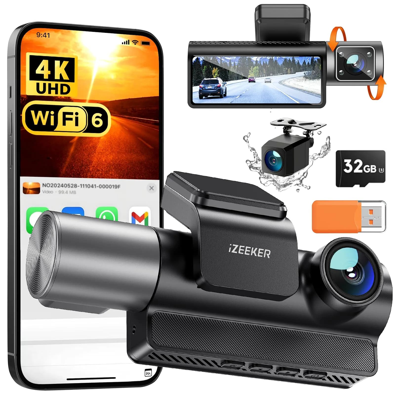 Dashcam Izeeker iD320: 3 Cámaras 4K Frontal, Interior y Trasera