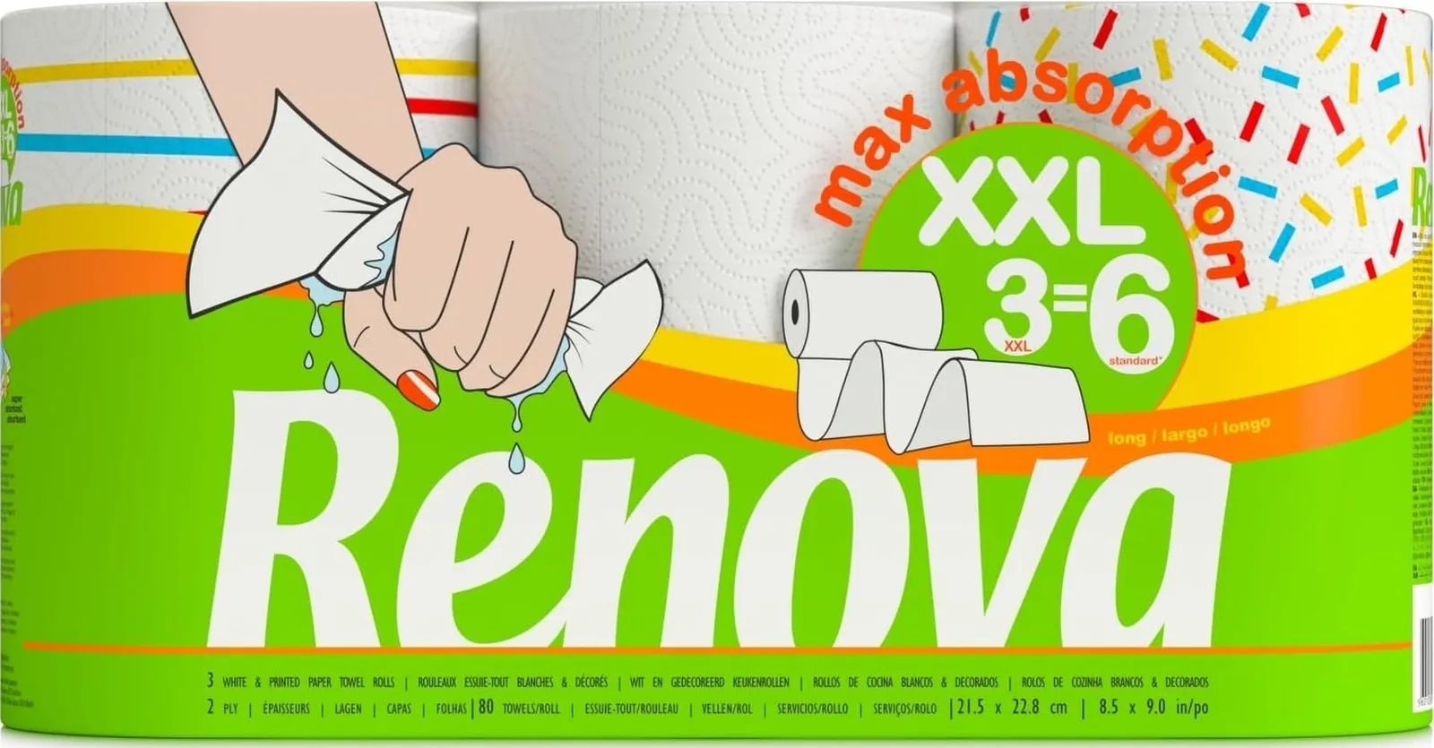 3 Rollos de Cocina Renova MaxiAbsorption XXL