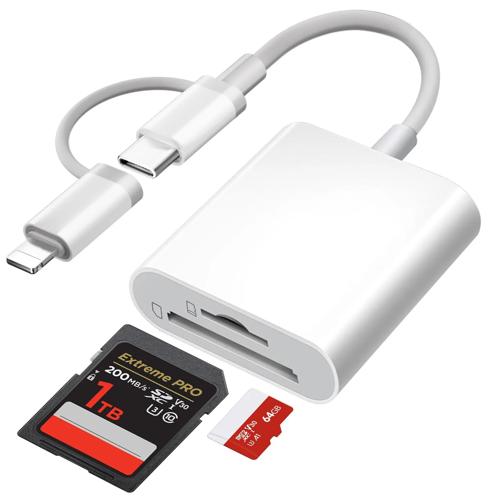 Adaptador Lector Tarjetas SD/MicroSD para iPhone/iPad con Conector Lightning y USB C