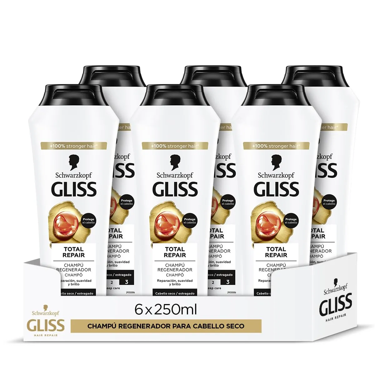 Pack 12 Champús Schwarzkopf Gliss Total Repair Reparador 250 ml