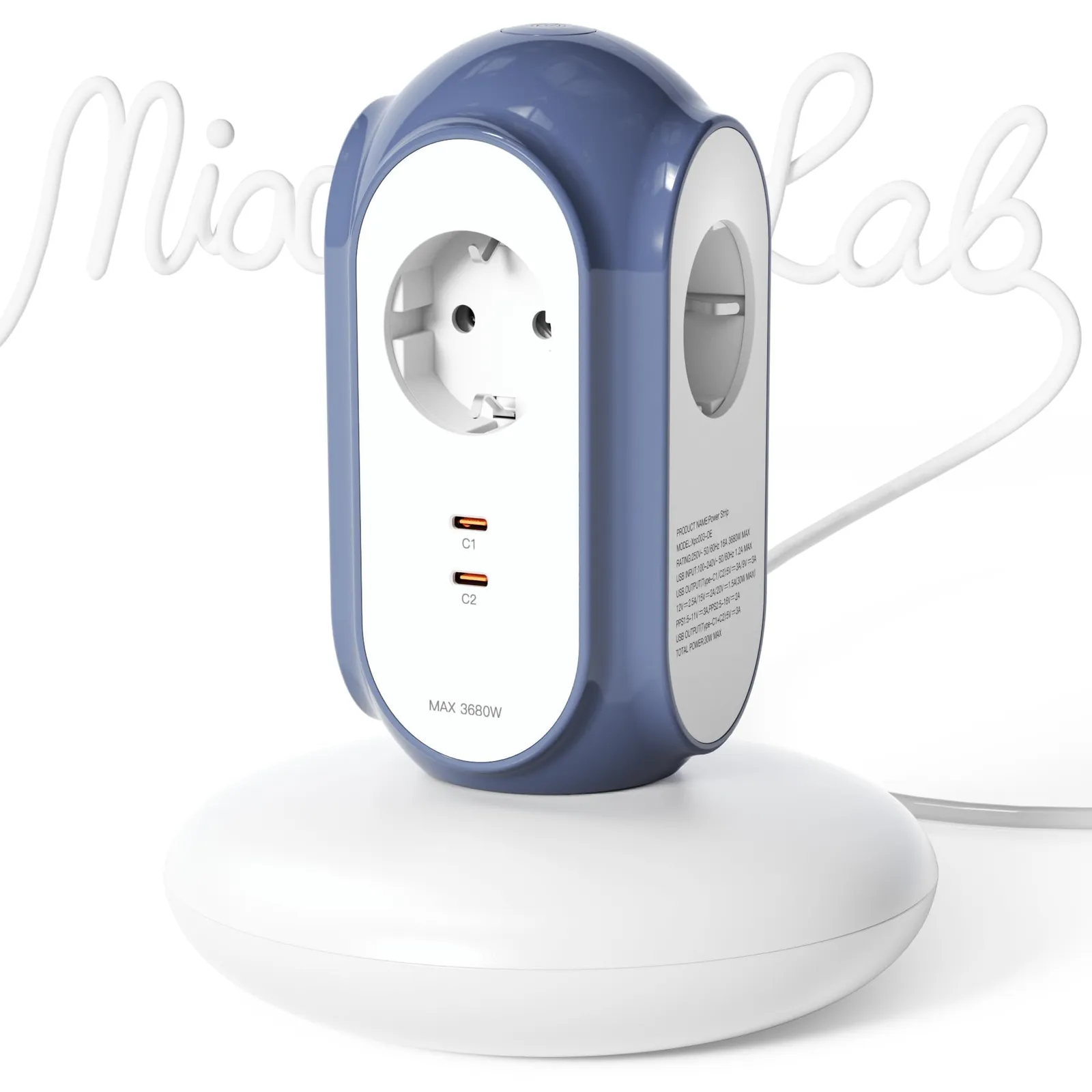 Regleta Eléctrica Torre 3 Tomas AC + 2 USB-C Carga Rápida 30W