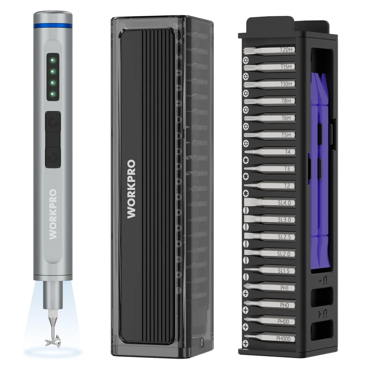 WORKPRO Juego Destornillador Eléctrico 42 en 1 con 36 Puntas S2 y Caja Magnética