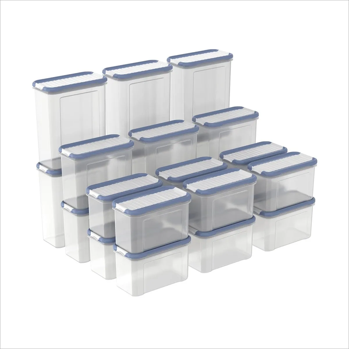 Pack 24 botes de almacenamiento herméticos transparentes/azules