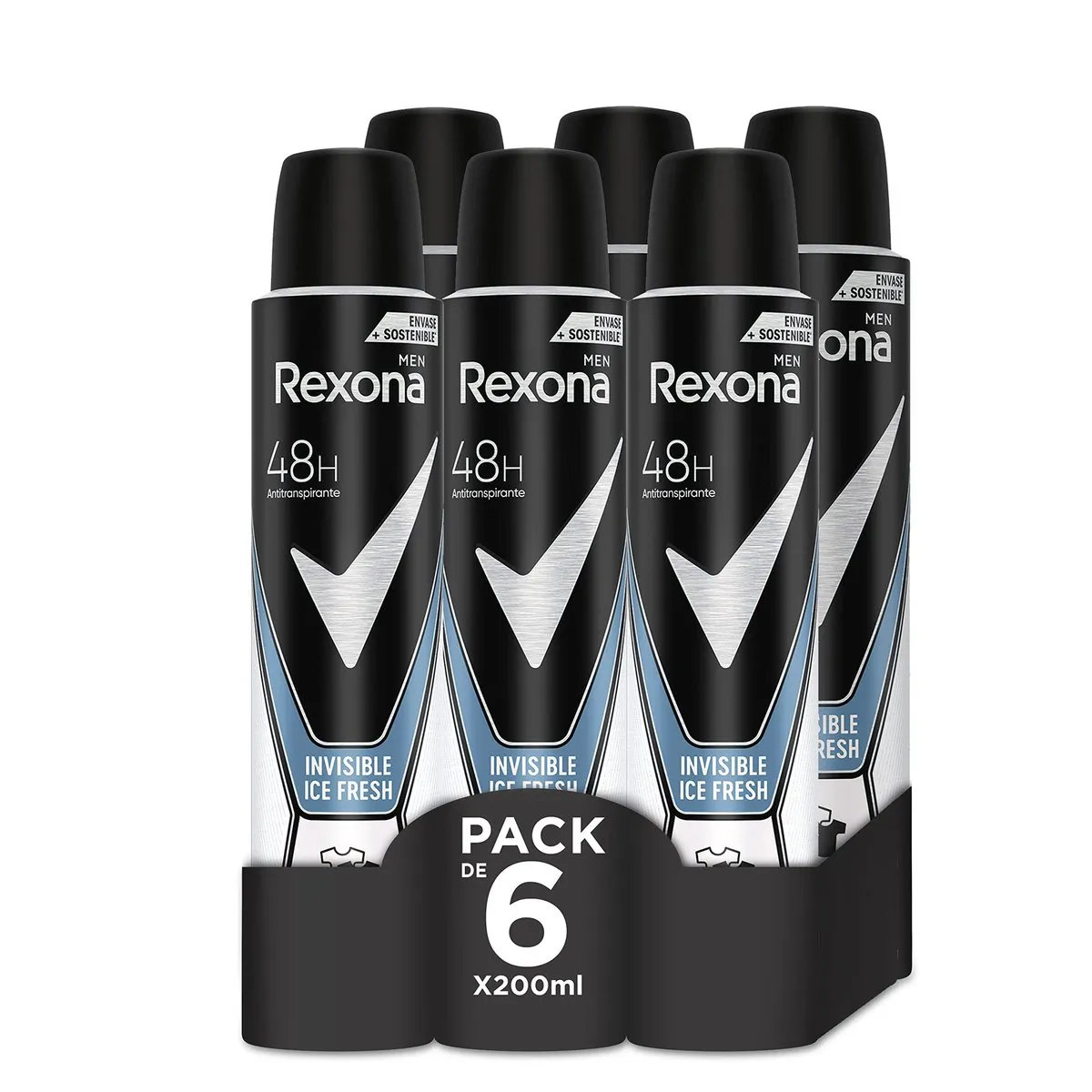 Pack 6x Rexona Invisible Desodorante Aerosol Antitranspirante Hombre Ice 200ml