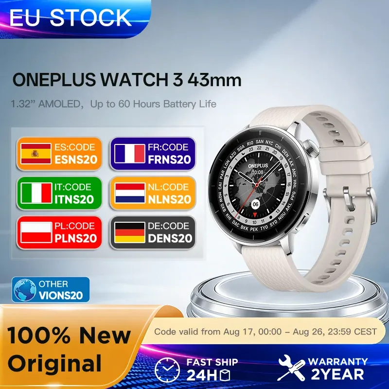 Reloj inteligente OnePlus Watch 3 con caja de acero inoxidable de 43mm