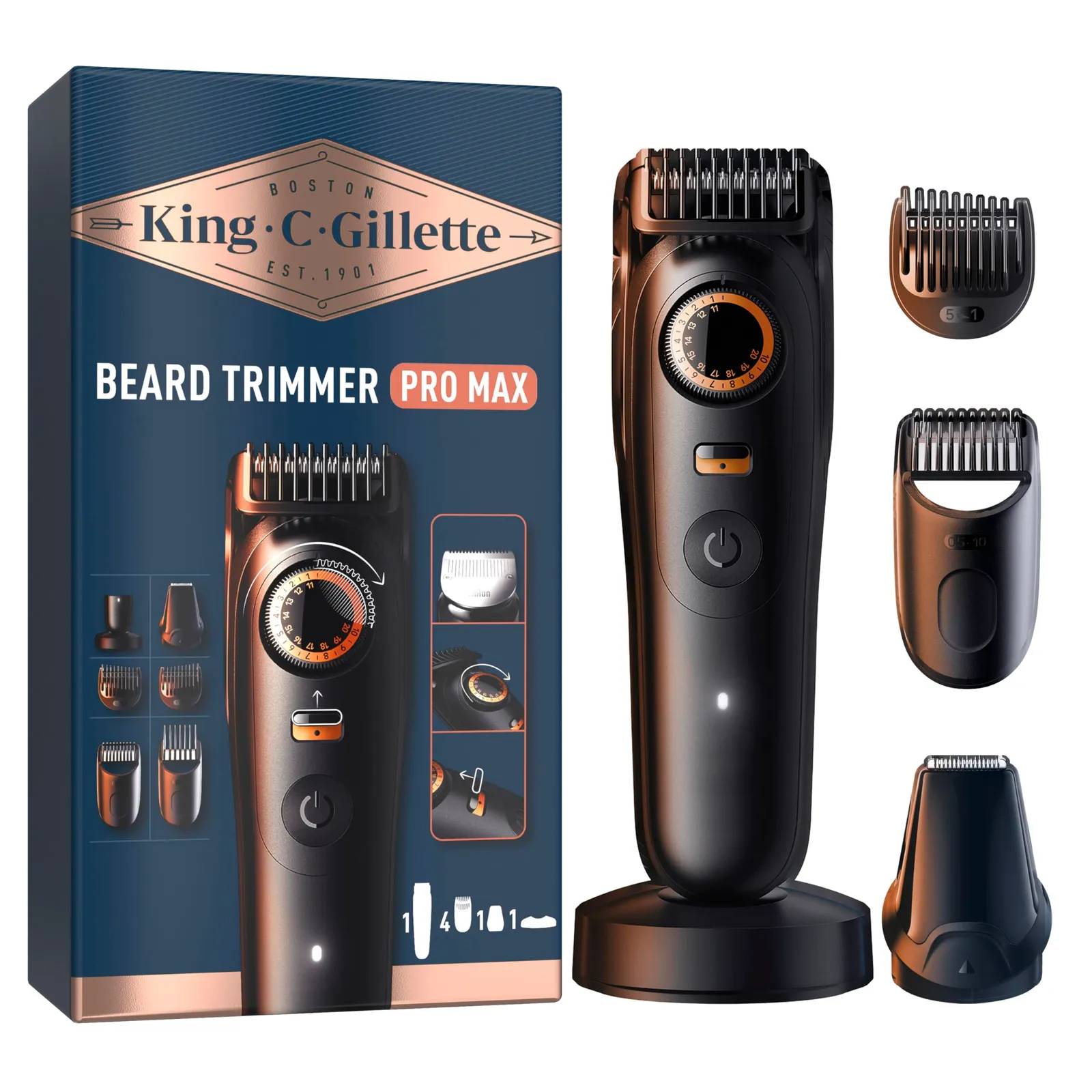 Recortadora de Barba King C. Gillette Pro Max con 6 Accesorios