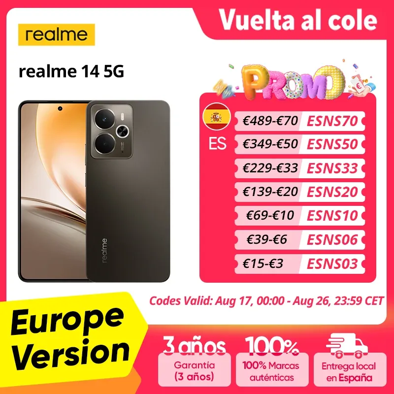 Realme 14 5G 8GB/256GB - Smartphone con Snapdragon 6 Gen4 y pantalla AMOLED 120Hz