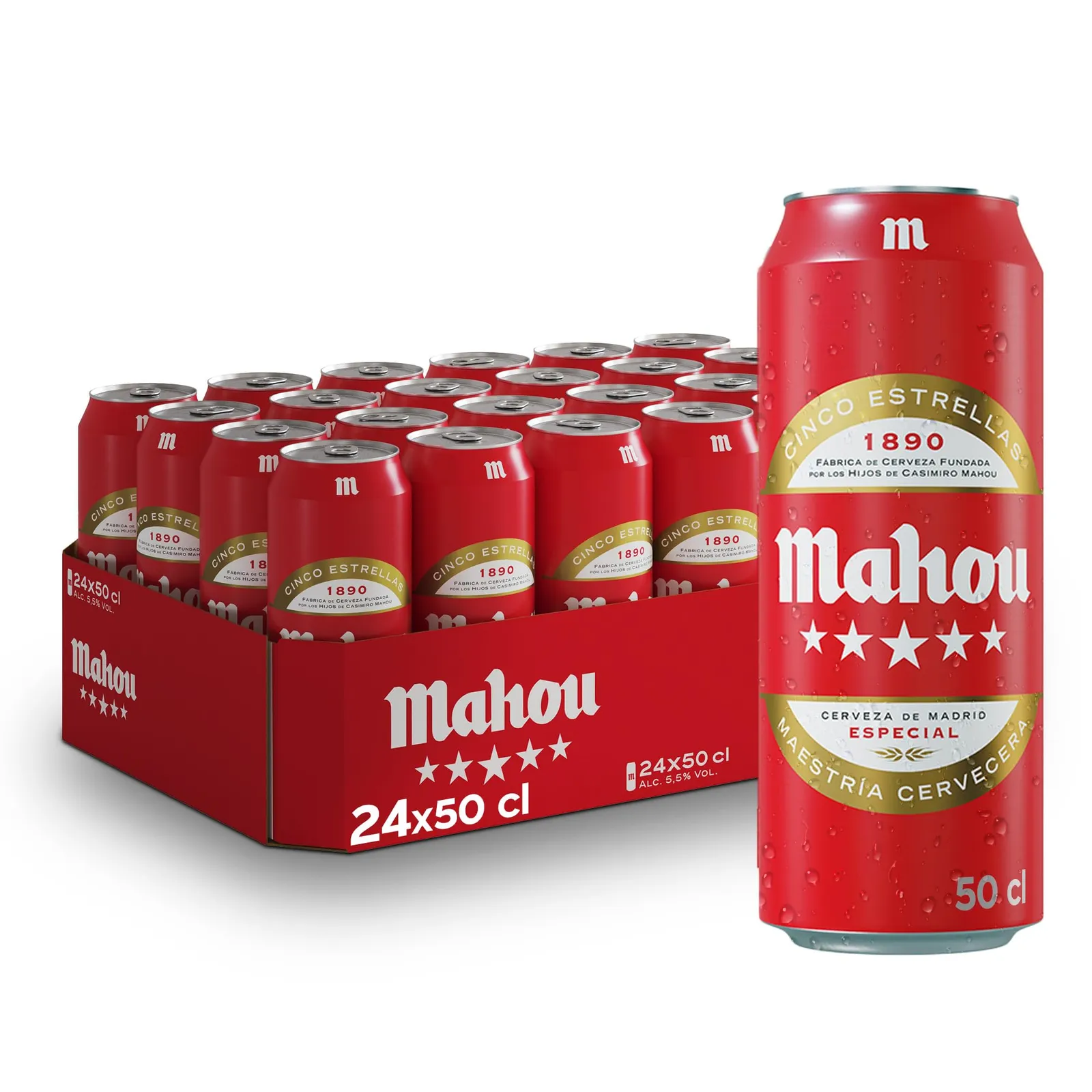 Pack 24 Latas Cerveza Mahou 5 Estrellas 50 cl