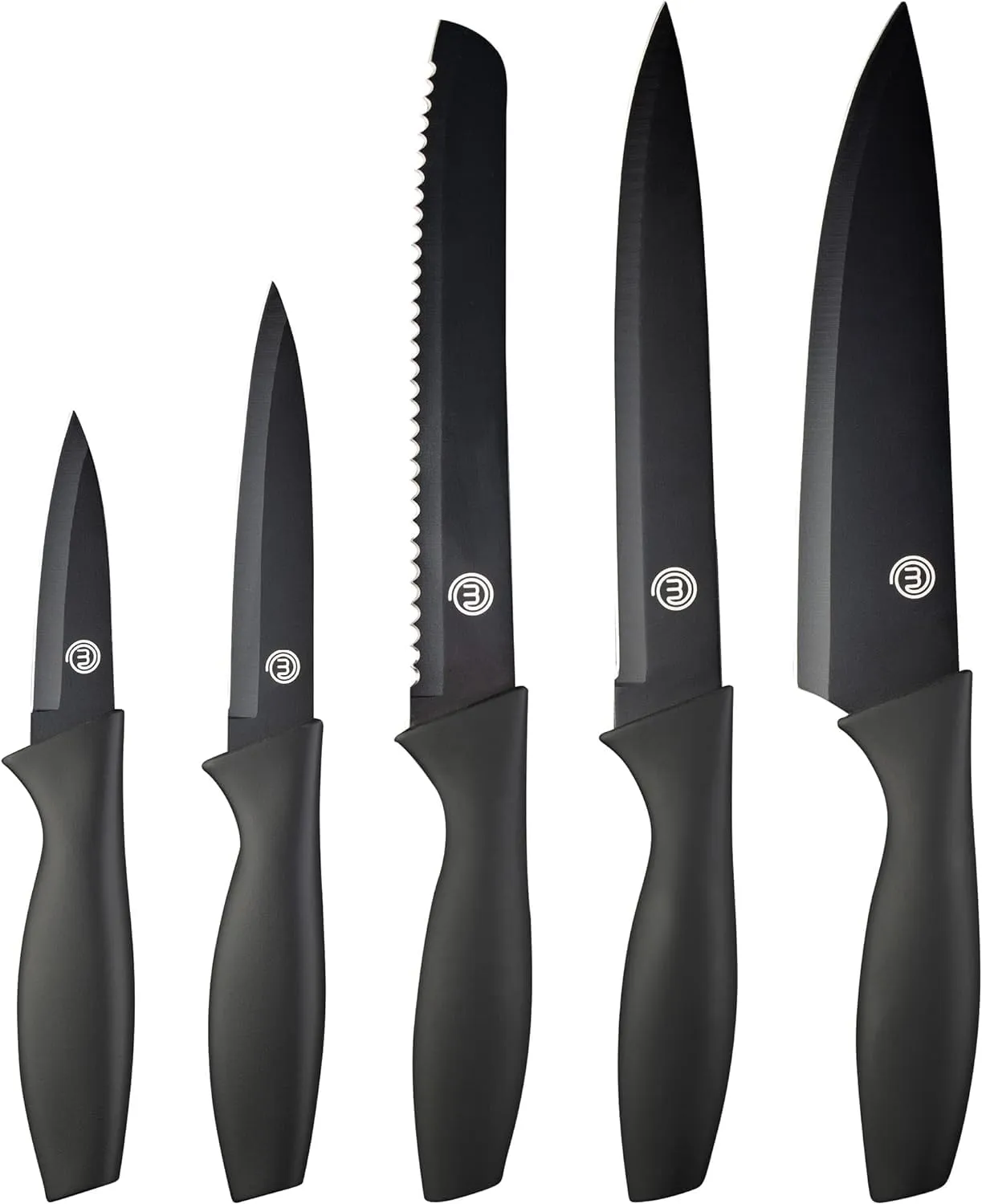 Set de Cuchillos de Cocina MasterChef, 5 Piezas (Carne, Pan, Verduras, Pescado), Acero Inoxidable, Negro