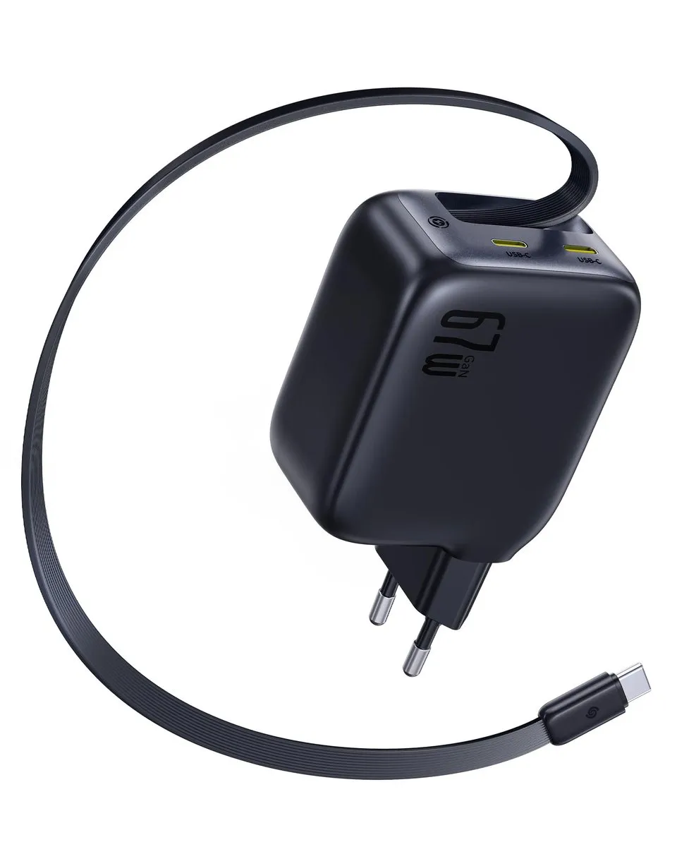 Baseus Enercore Cargador USB C 67W GaN con Cable Retráctil