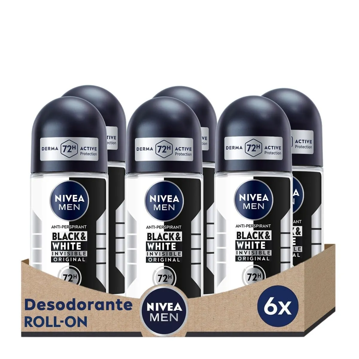 Pack 6x 50ml Nivea MEN Black & White Invisible Desodorante Roll-on