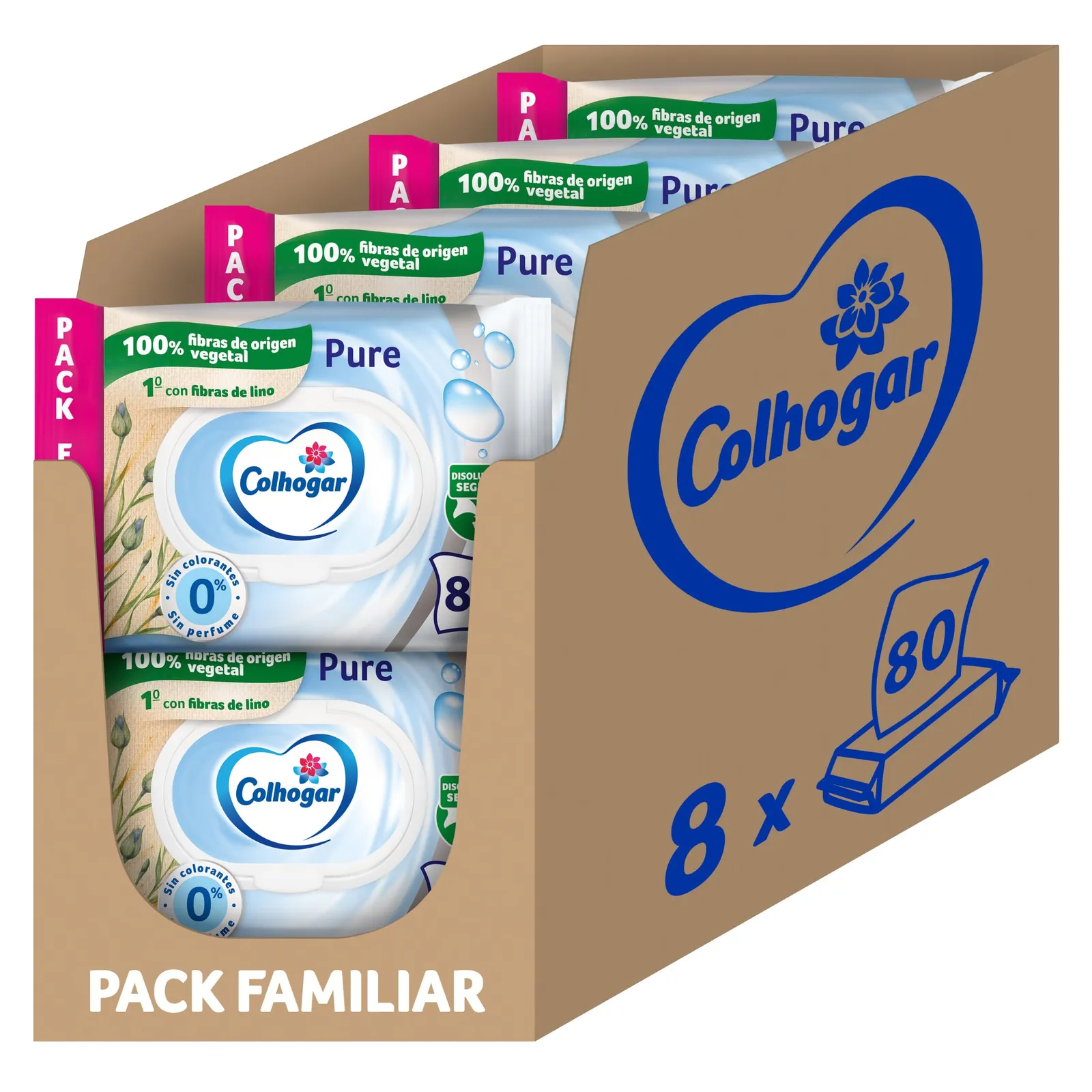 8x 80 Toallitas Húmedas Colhogar Pure Moist
