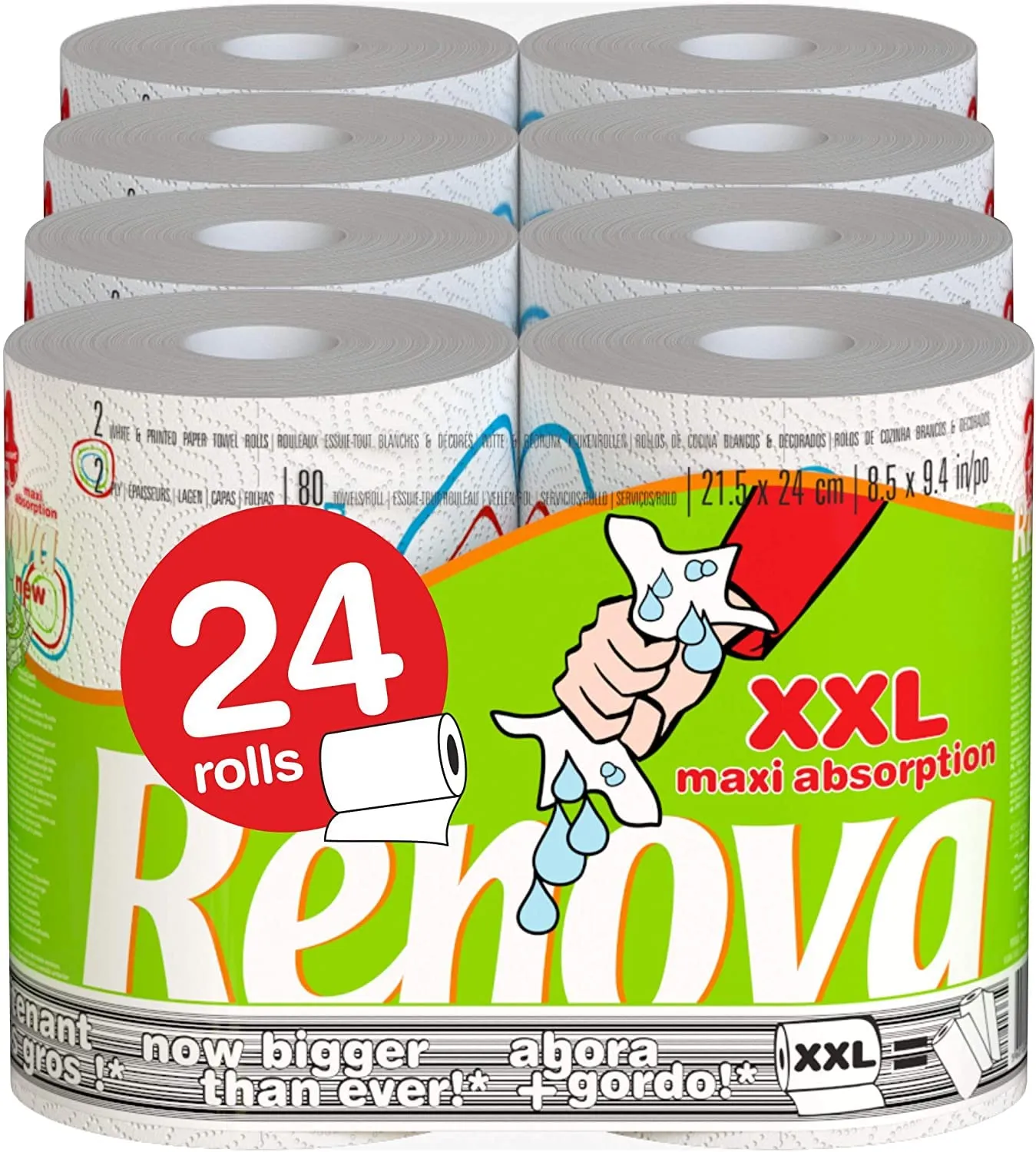 Pack 24 Rollos de Cocina Renova Doble Decorado (12 Packs x2)