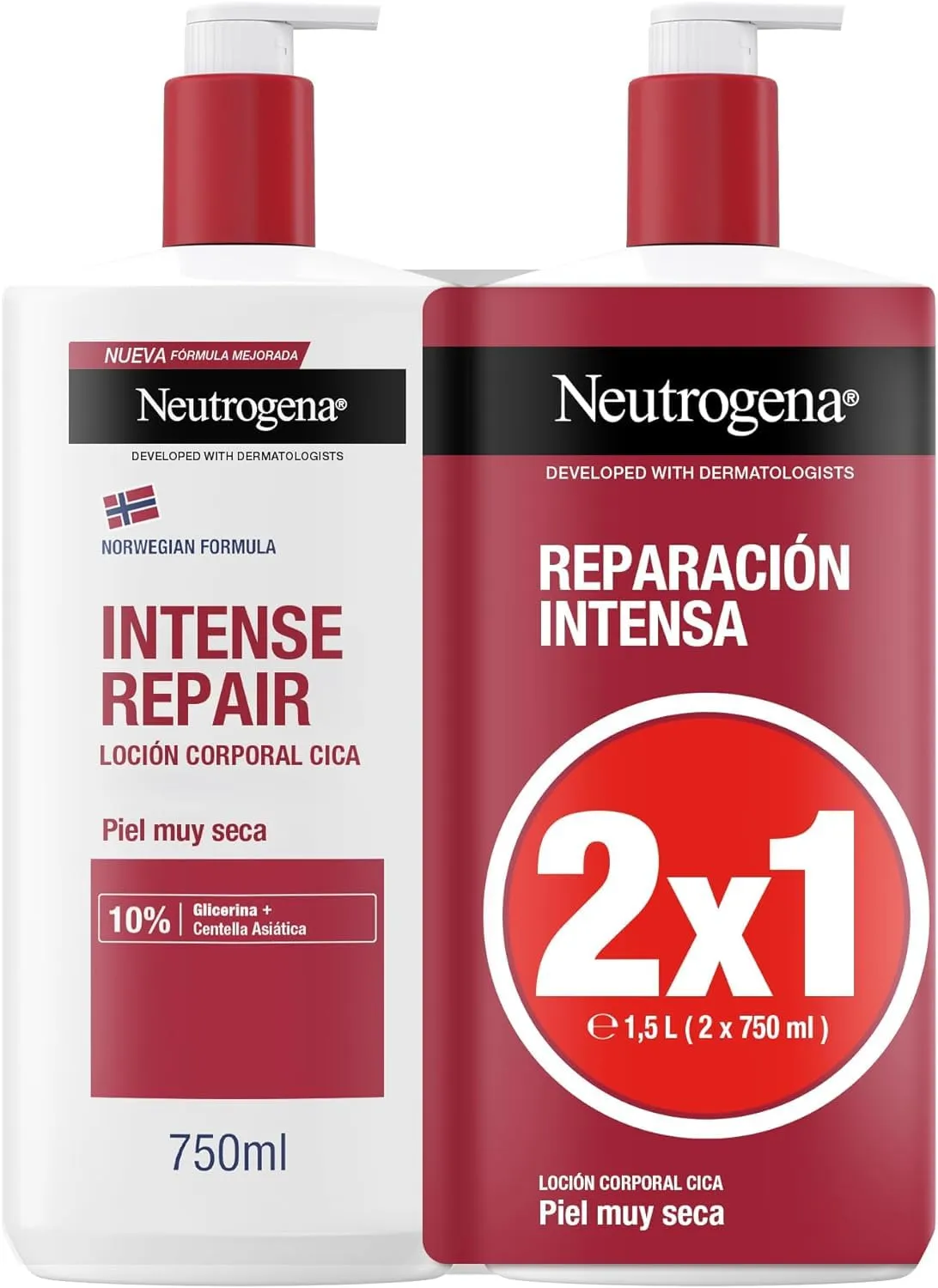 Pack de 2 cremas corporales Neutrogena Fórmula Noruega CICA 750ml