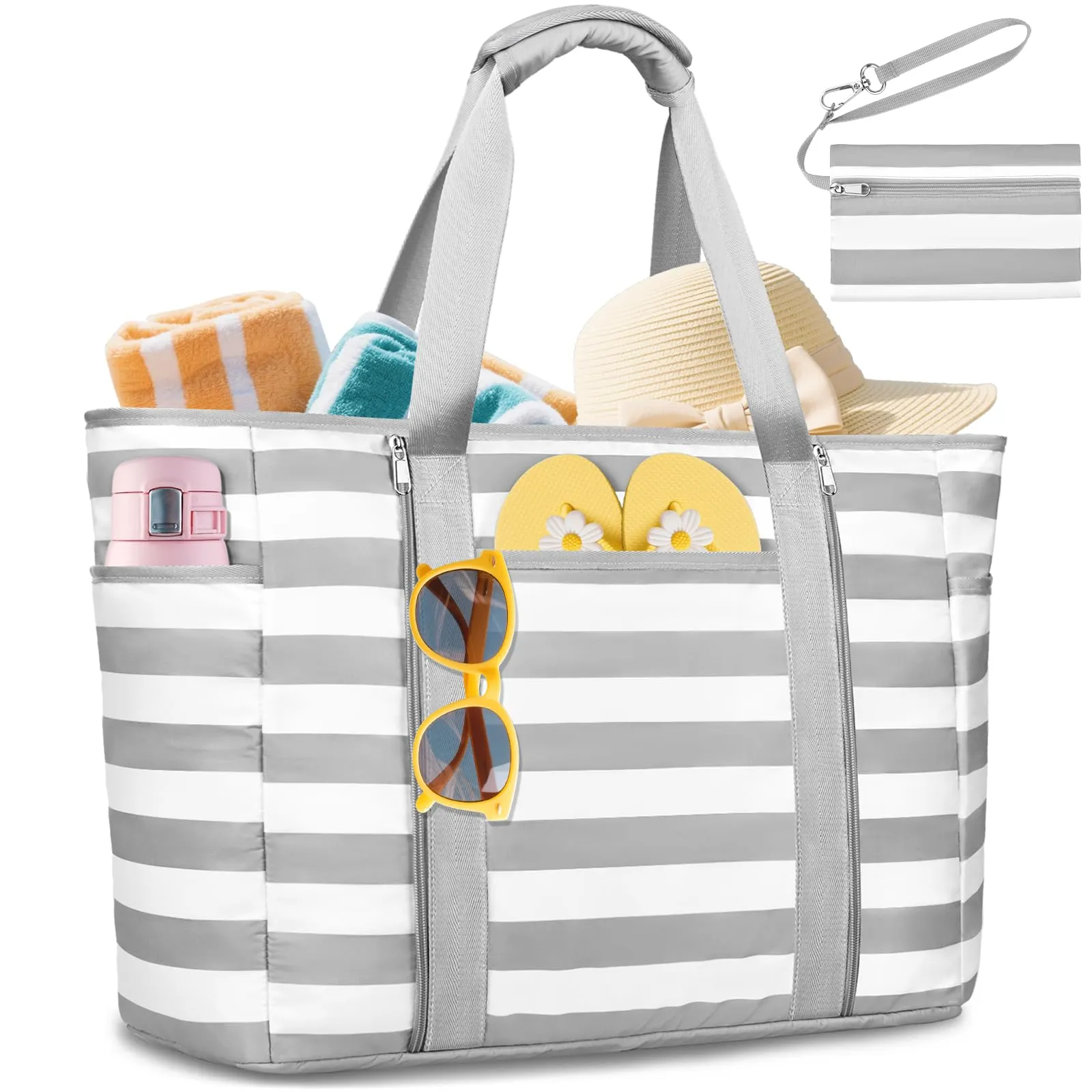 Bolso de Playa Grande Impermeable 45L Gris con Cremallera