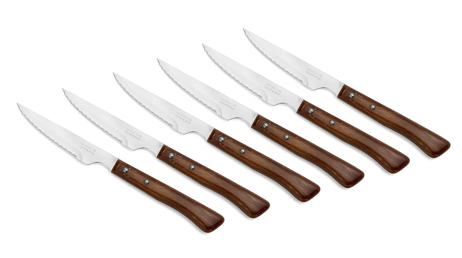 Juego de 6 cuchillos Arcos Chuleteros, hoja 110 mm, mango madera