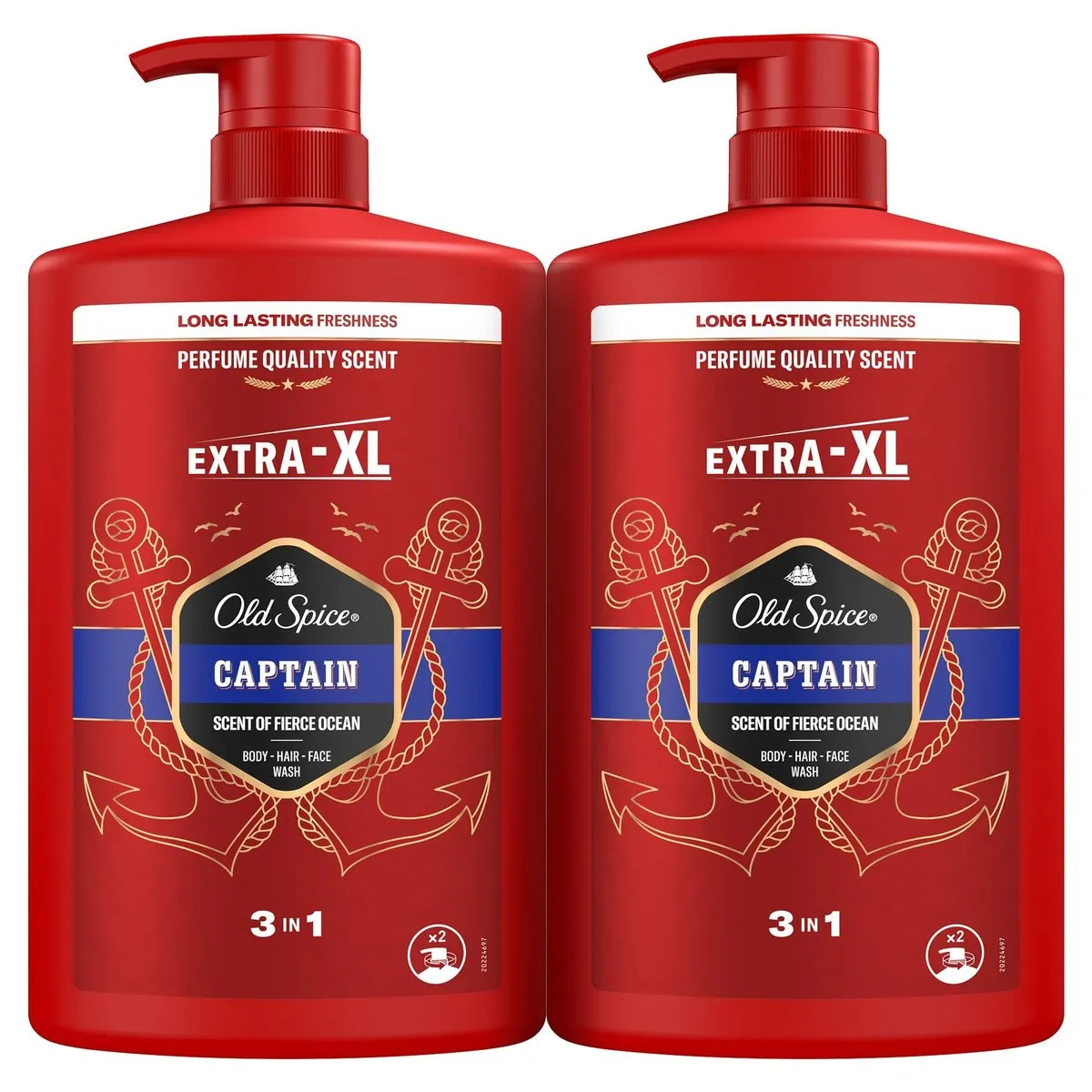 Old Spice Captain Gel Ducha y Champú 3en1 Hombre 2x1L
