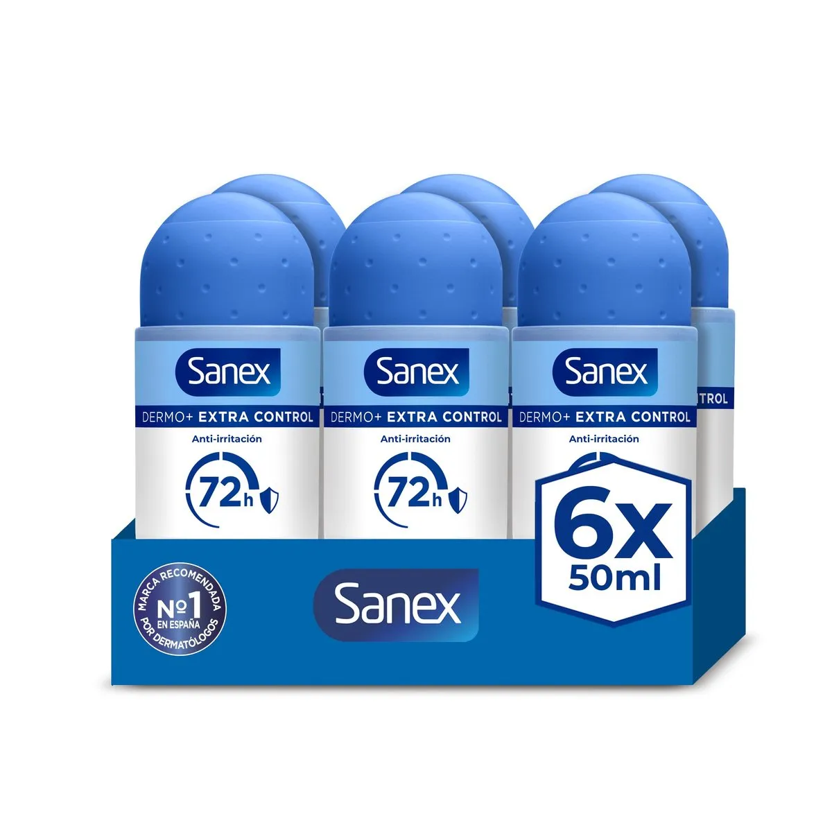 Desodorante Antitranspirante Sanex Dermo+ Extra Control Roll-On 72h 6x50 ml