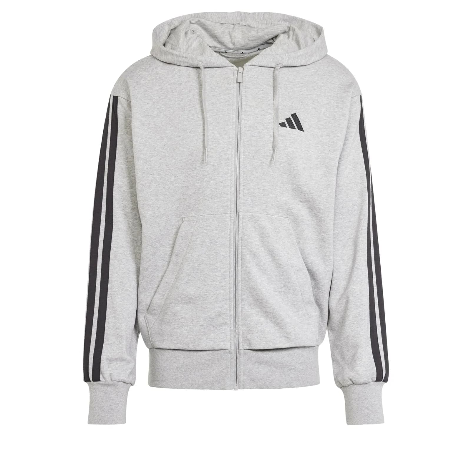 Sudadera con capucha adidas Essential Three Stripes French Terry Fullzip para hombre, gris/negro (varias tallas)