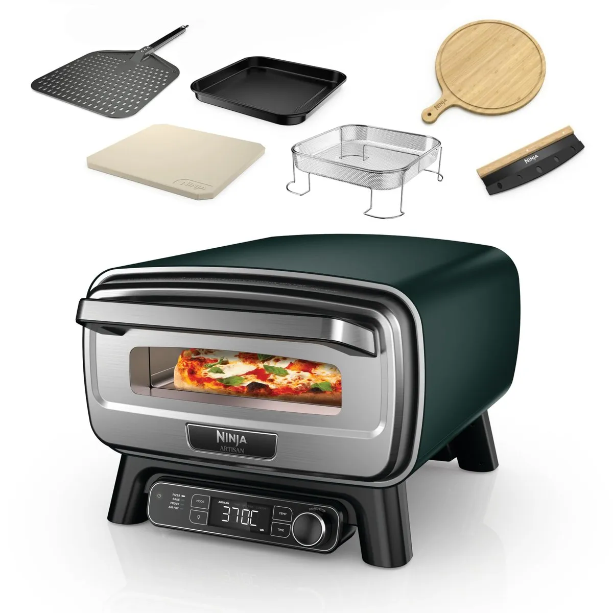 Horno Exterior y Freidora Ninja Artisan MO201AMZEU Verde (4 en 1, piedra 30cm, pala, cesta, tabla, cuchillo)