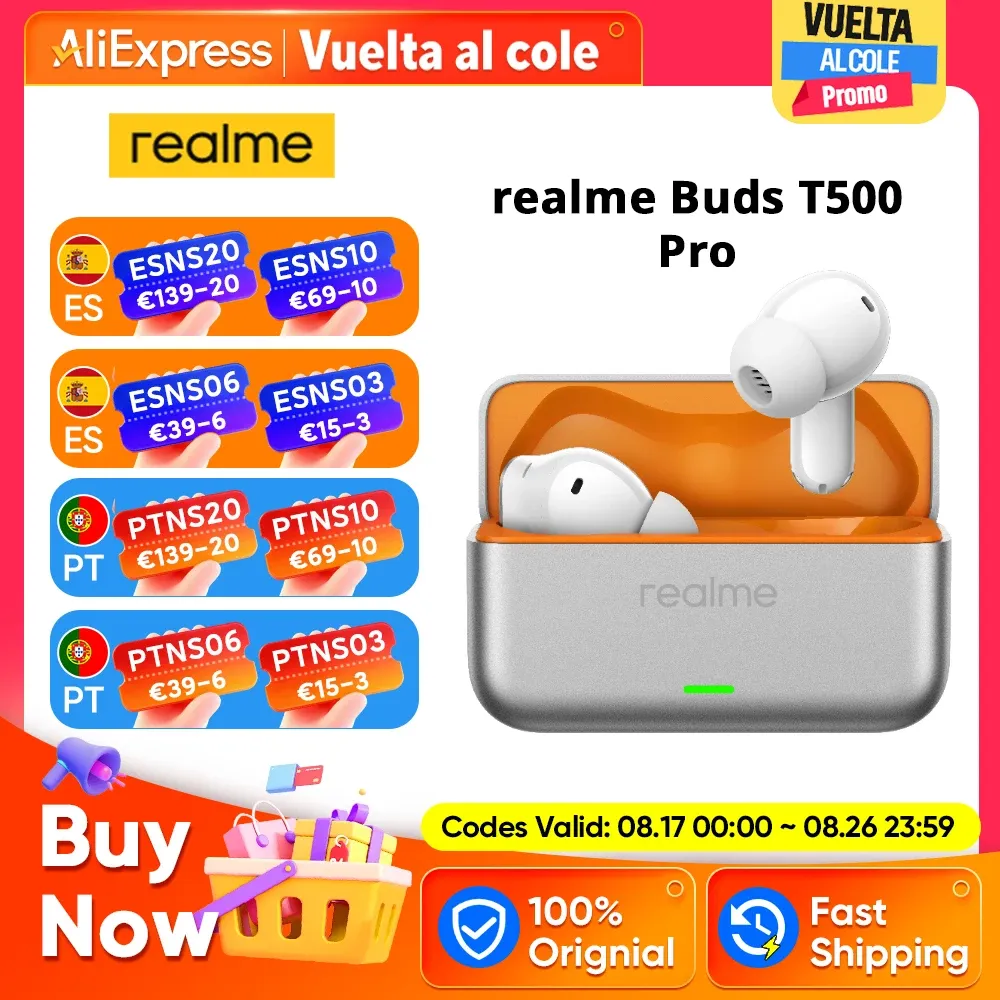 Auriculares Bluetooth Realme Buds T500 Pro