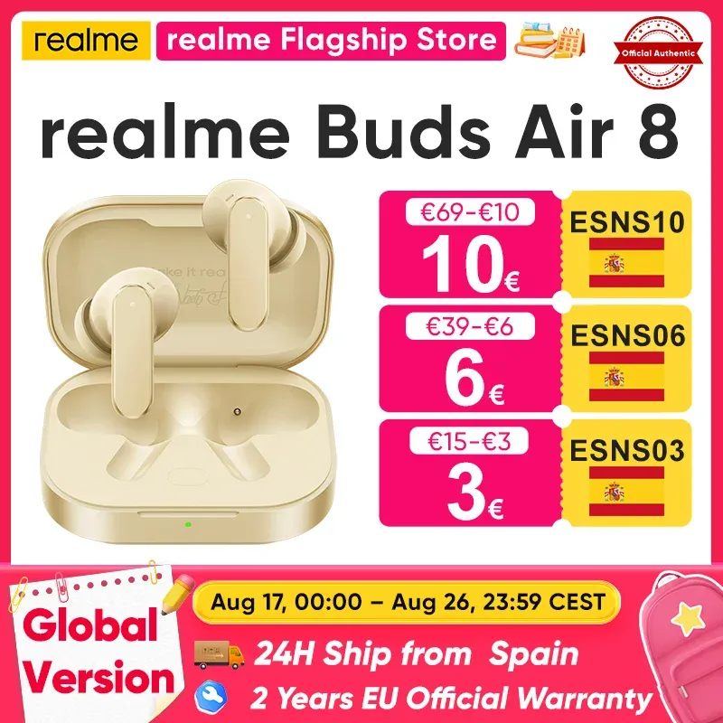 Auriculares Bluetooth Realme Buds Air 8 con cancelación de ruido 55dB