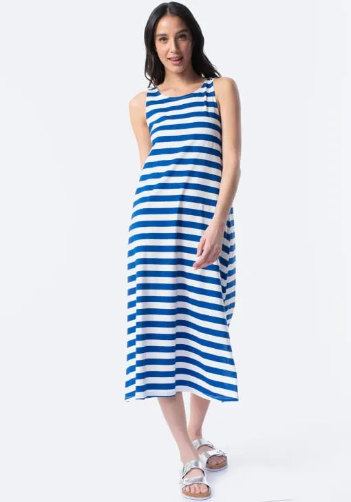 Vestido TEX mujer rayas cuello redondo azul (tallas M, L)