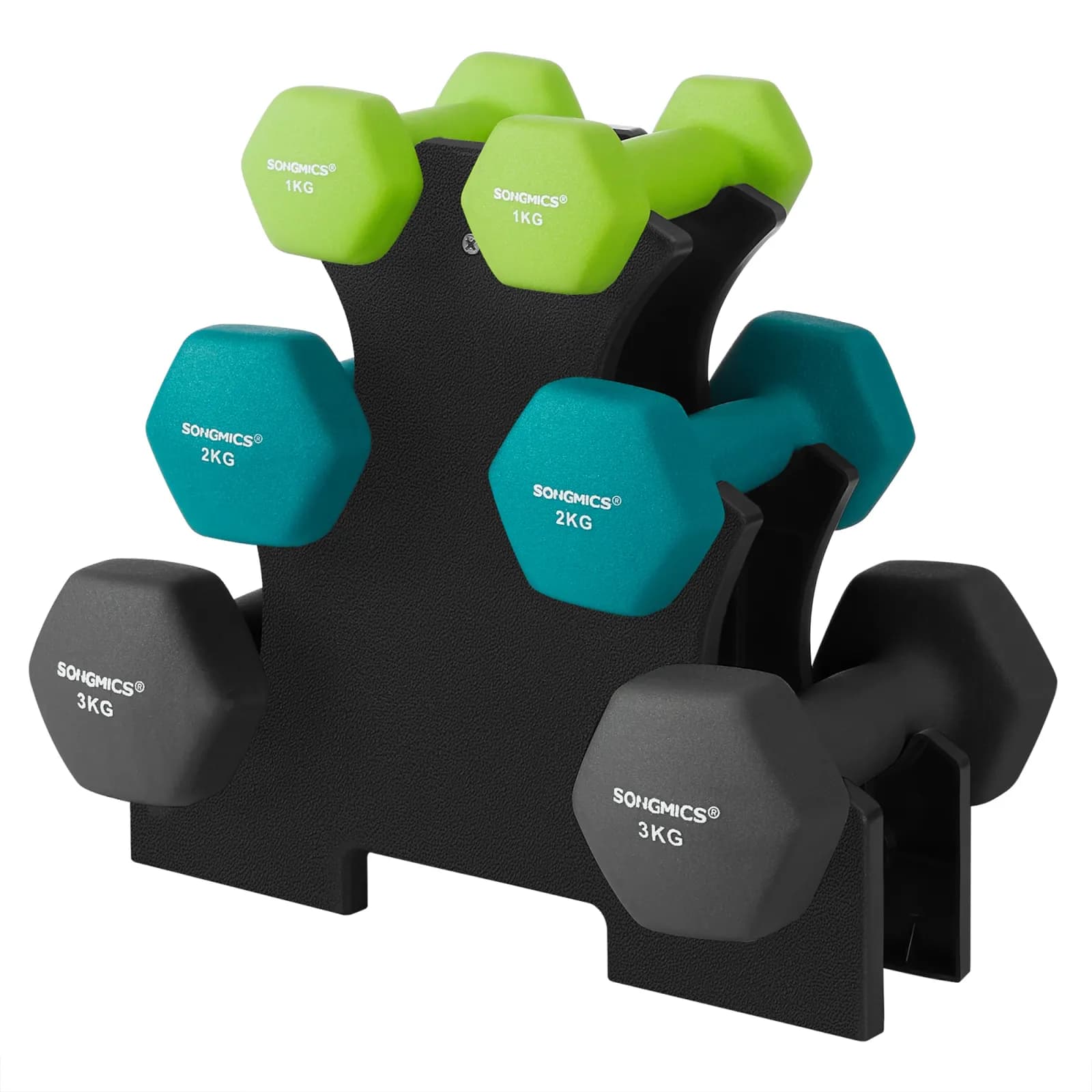 SONGMICS Set 6 Mancuernas (1, 2, 3 kg) con Soporte