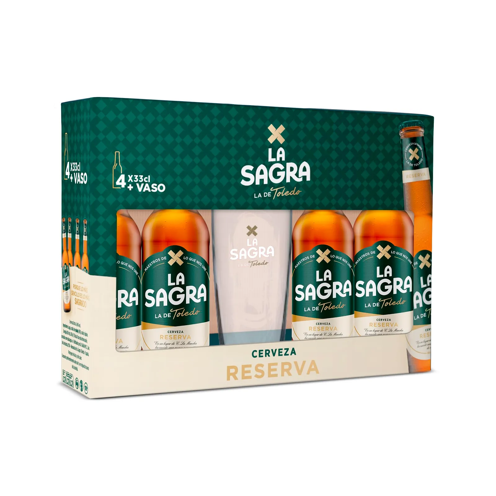 Pack 4 Cervezas La Sagra Doble Malta 330ml + Vaso 1/2 Pinta