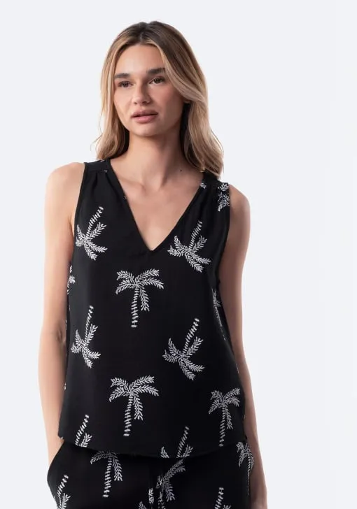 Blusa sin mangas TEX mujer, cuello pico, color negro (varias tallas)