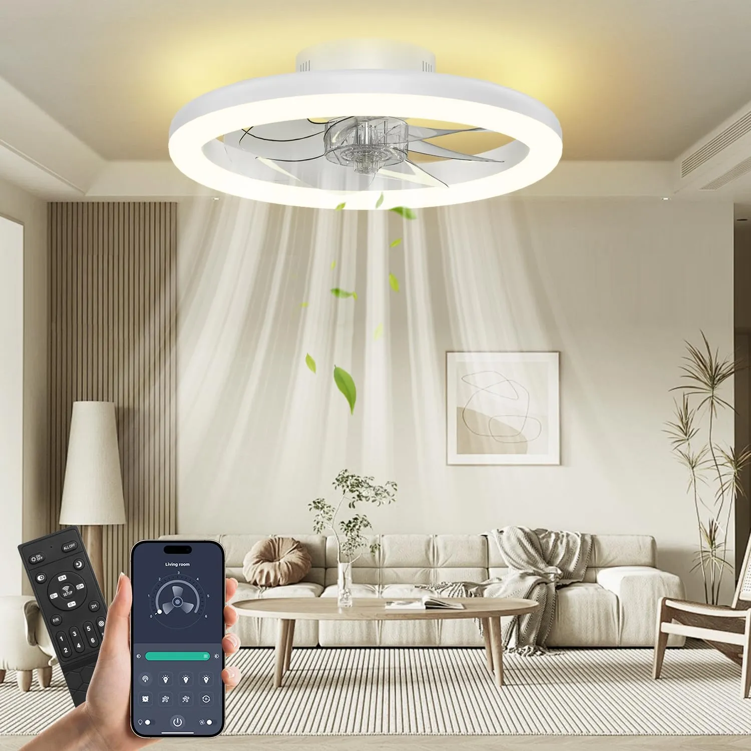 Nalezuns Ventilador de Techo con Luz LED 40cm