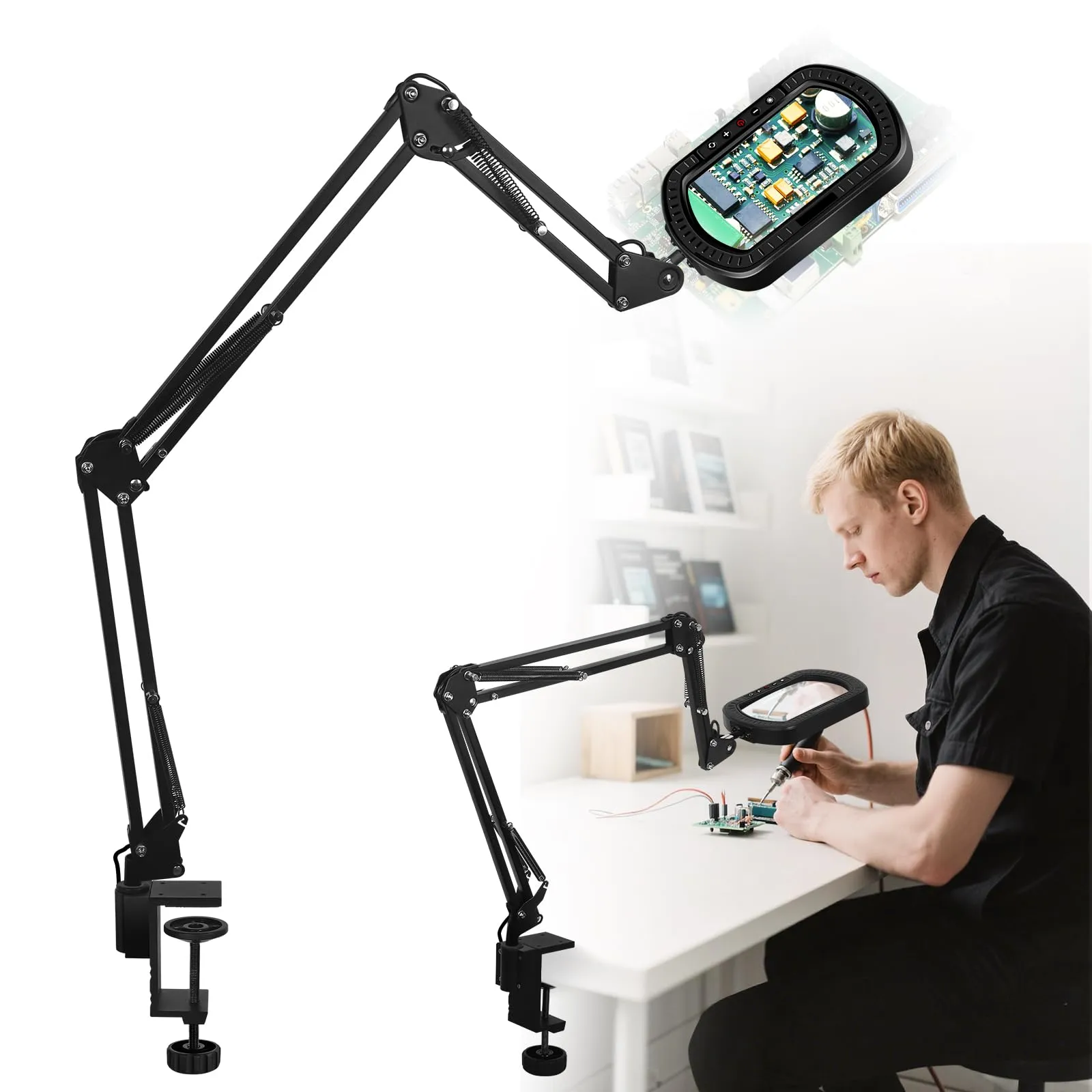 SAVSOO Lupa con 3 Brazos y Luz LED