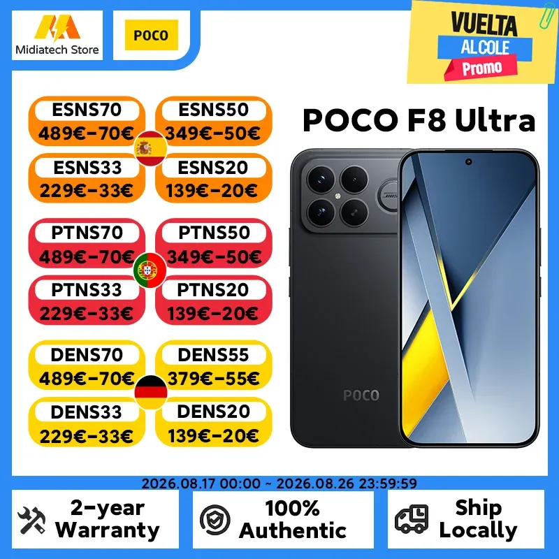 POCO F8 Ultra Smartphone Global Snapdragon 8 Elite Gen 5, Pantalla AMOLED 6.9" 120Hz, Batería 6500mAh 100W