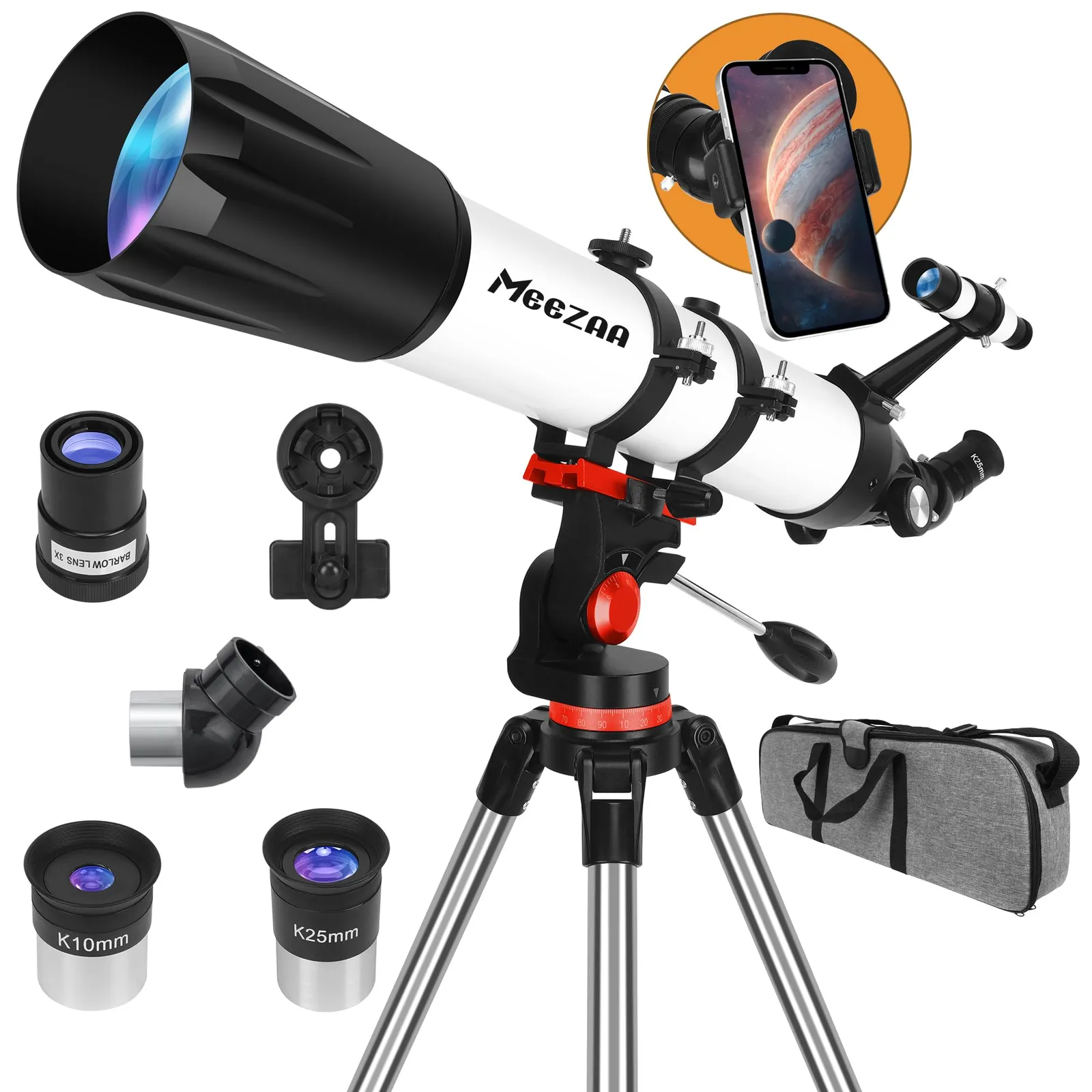 Telescopio Astronómico MEEZAA 32X-240X, Refractor 90/800mm para Adultos y Principiantes
