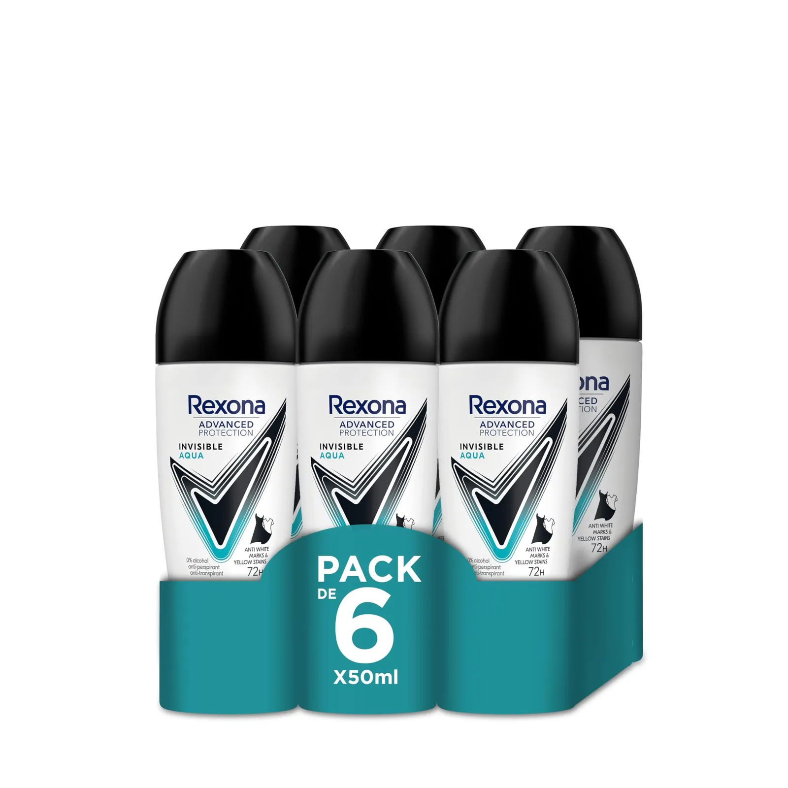 Pack 6x 50 ml Desodorante Rexona Advanced Protection Invisible Aqua