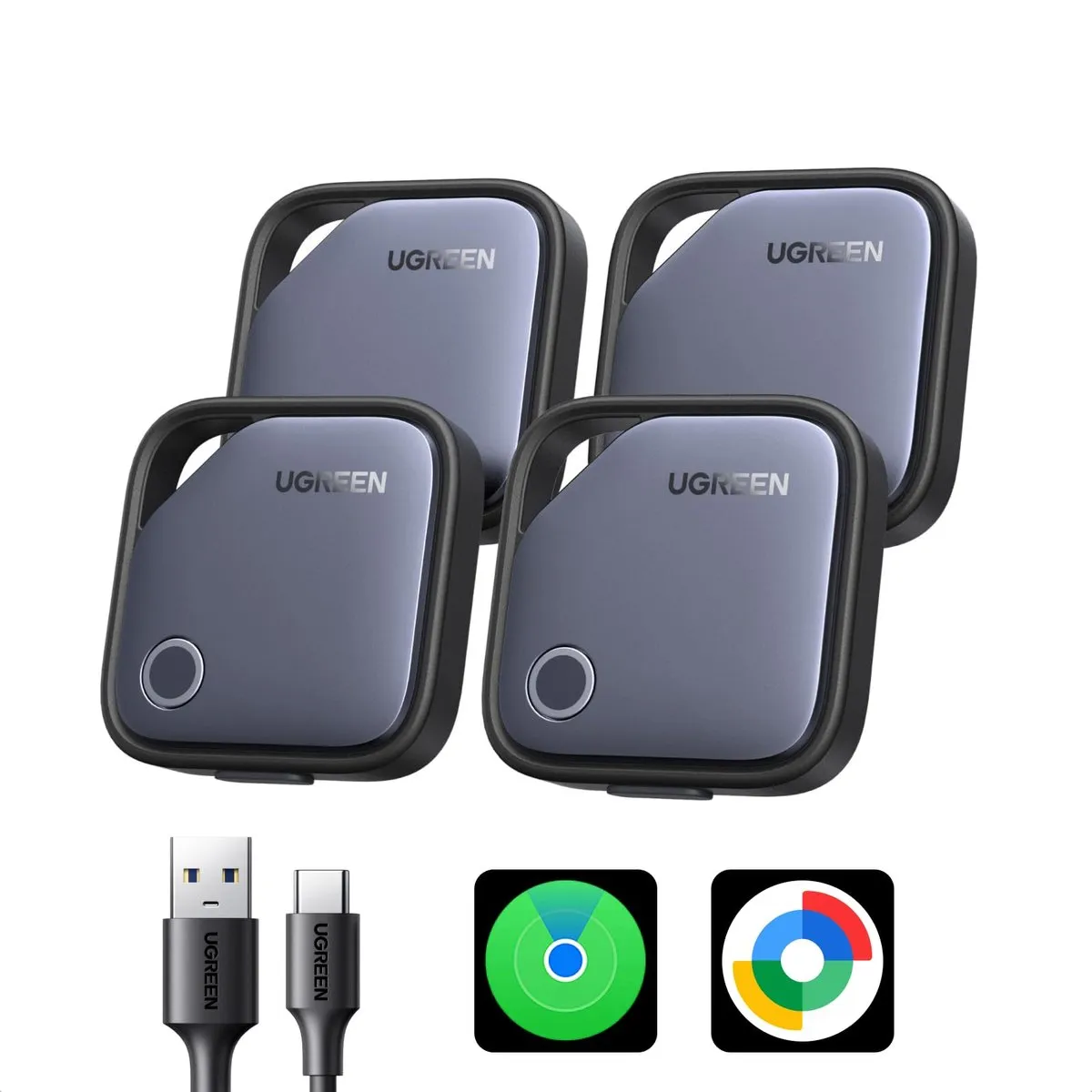 UGREEN FineTrack Duo: Pack 4 Localizadores Bluetooth para iOS y Android (Find My / Find Hub)