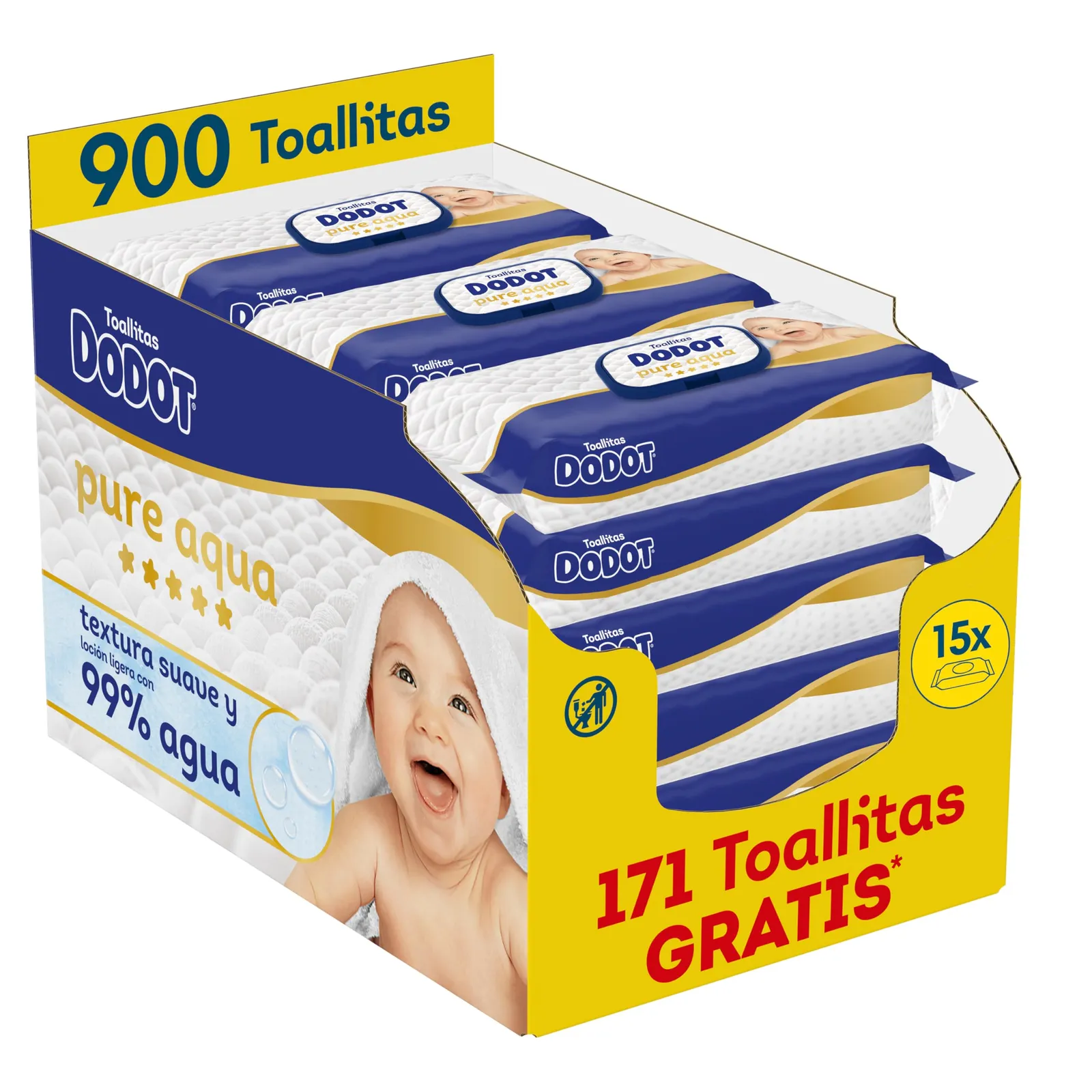900 Toallitas Dodot Aqua Pure (15 paquetes)