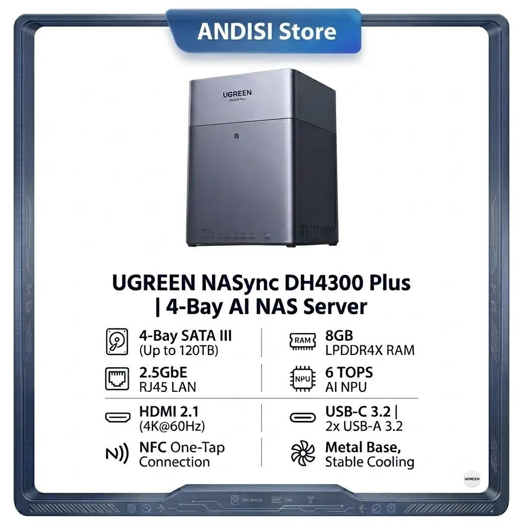 UGREEN NASync DH4300 Plus: NAS 4 Bahías, CPU 8 Núcleos, 8GB RAM, 2.5GbE LAN, HDMI 4K
