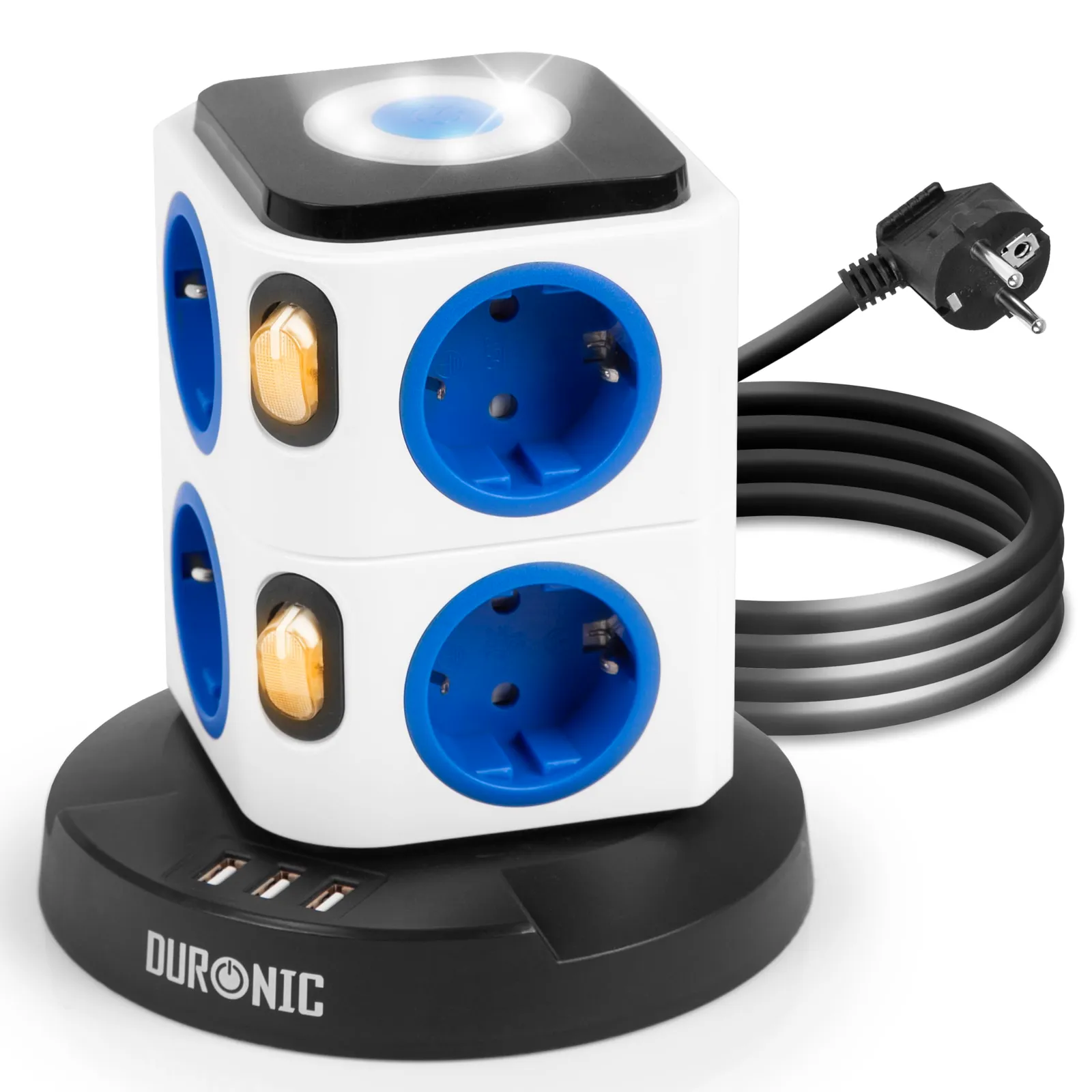 Regleta Duronic ET8L: 8 enchufes, 3 USB, luz nocturna
