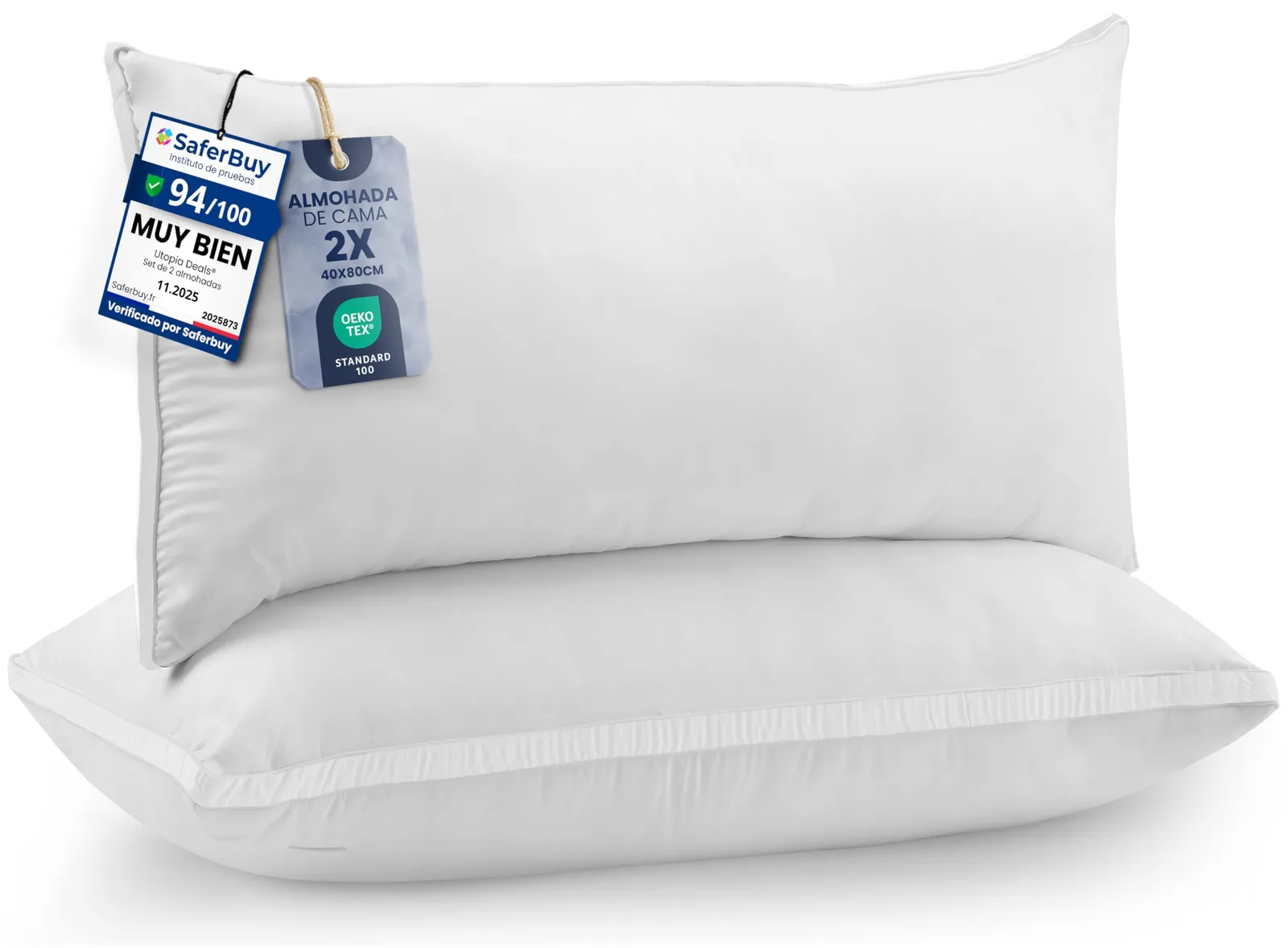 Pack 2 Almohadas Utopia Bedding 40x80 cm Microfibra