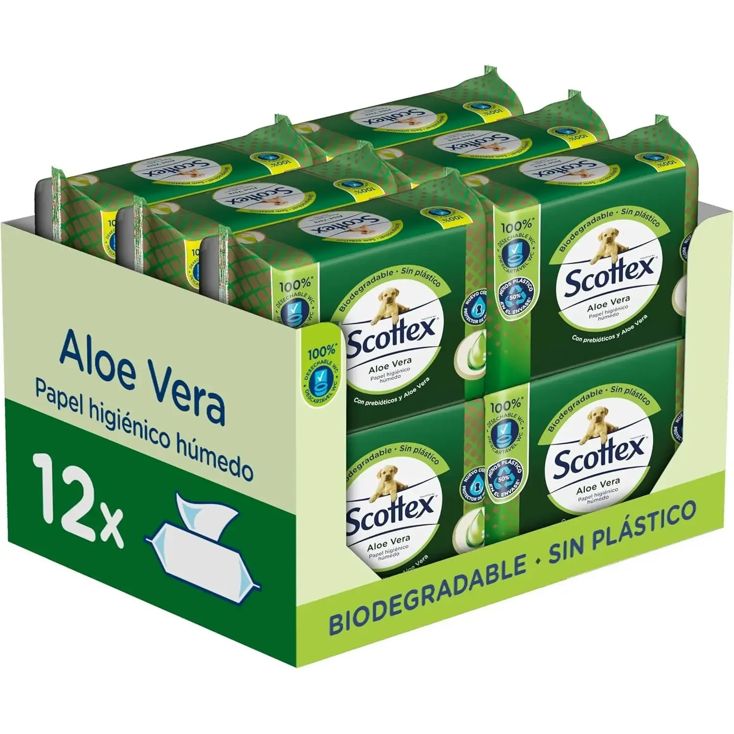Scottex Papel Higiénico Húmedo Aloe Vera y Prebióticos Pack 792 Unidades