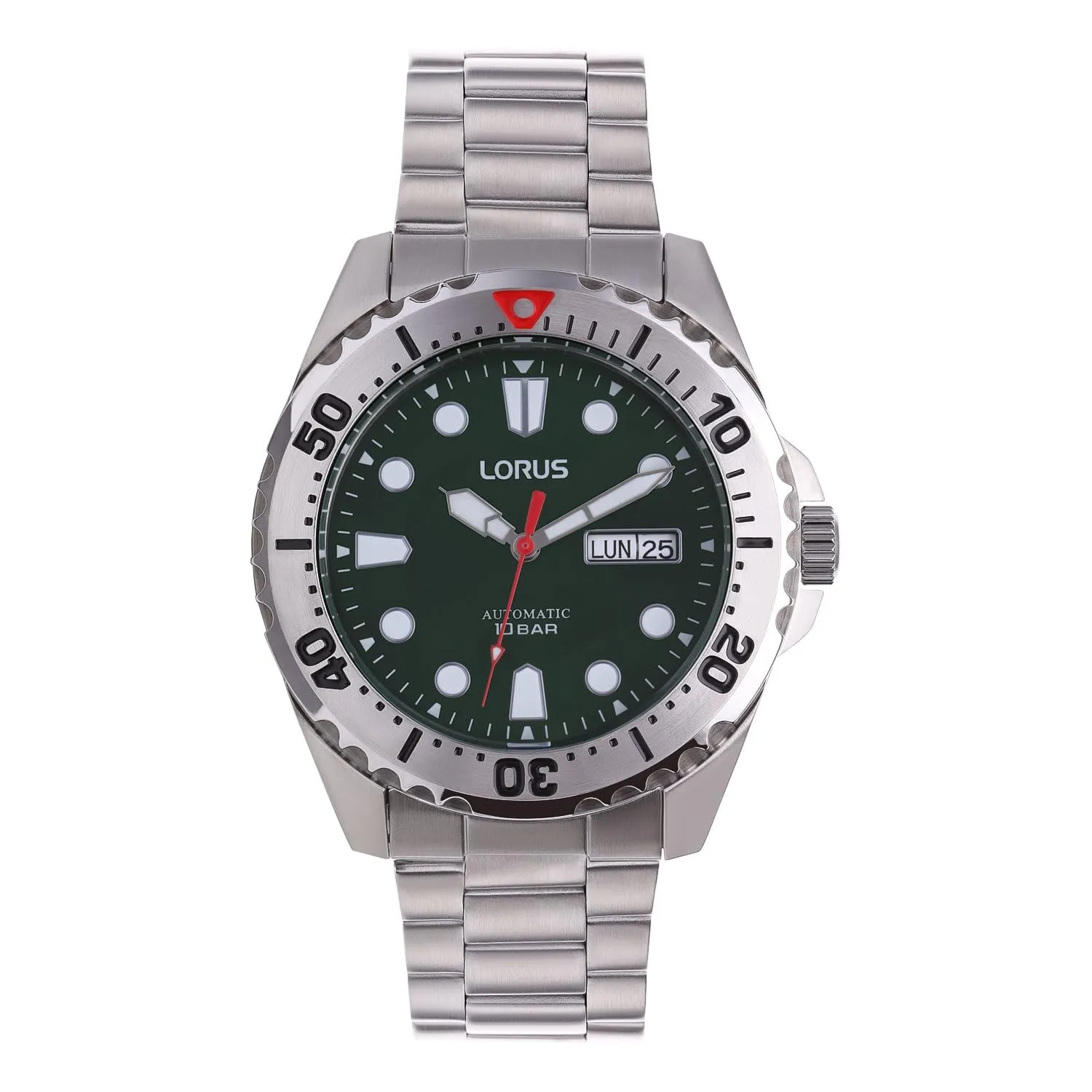 Reloj analógico automático Lorus para hombre con correa de acero inoxidable