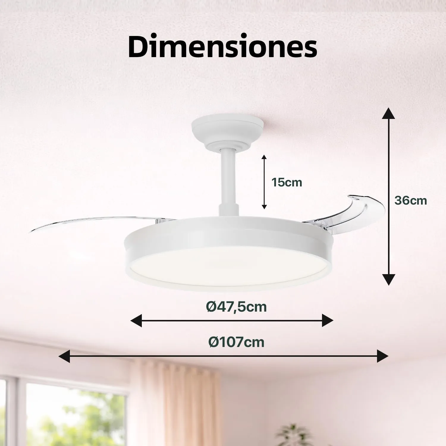 Ventilador de Techo Leduni con Luz y Palas Retráctiles