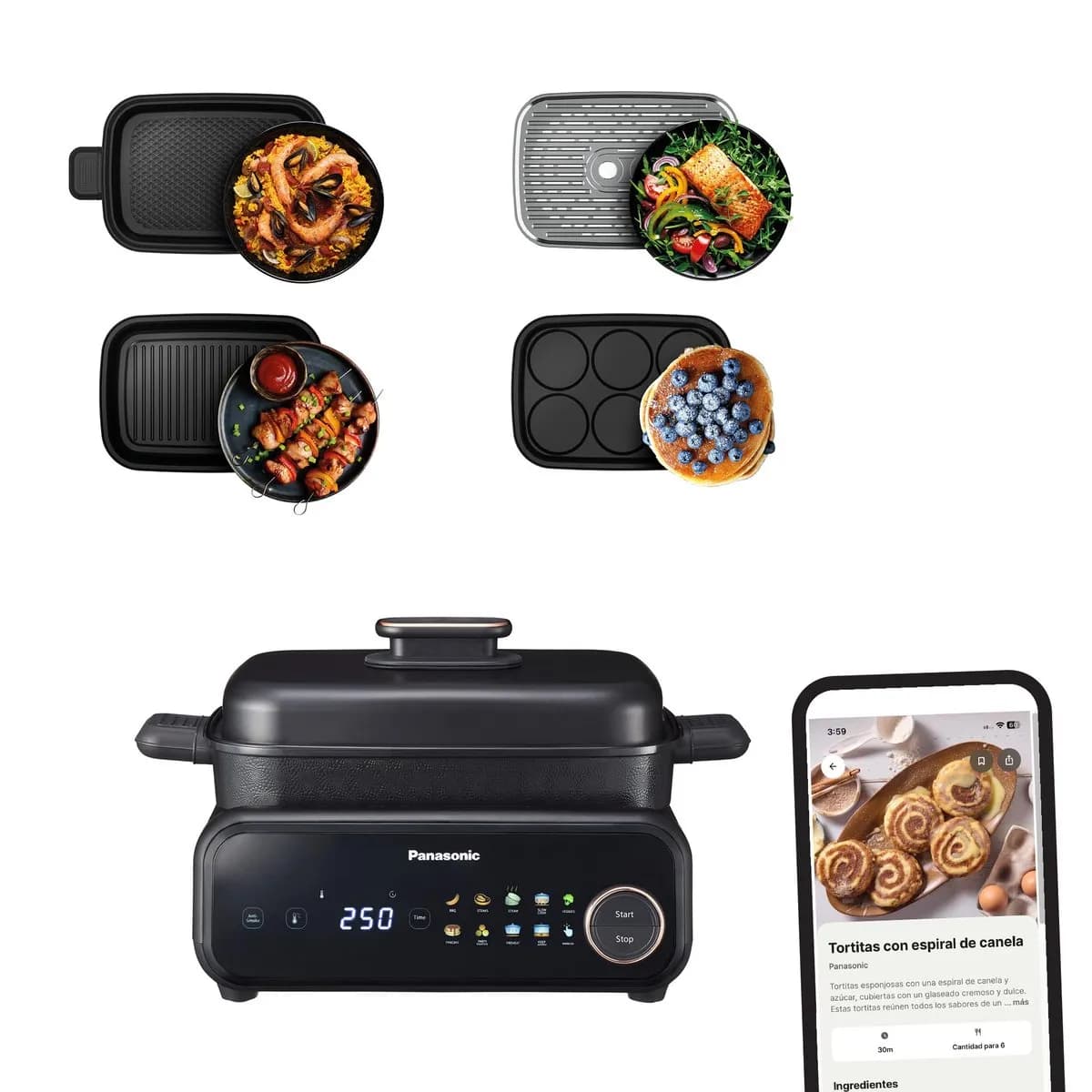 Panasonic NF-GM400 Multi Cooker 4 en 1: Grill, Freidora, Cocción Lenta, BBQ, 1400W